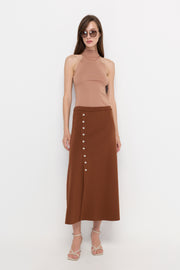 SNAP BUTTON WRAP MIDI SKIRT