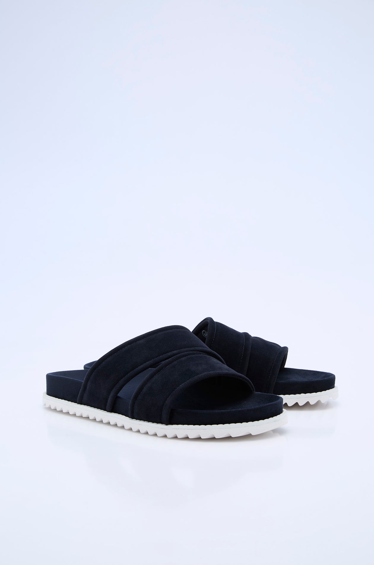 SUEDE DOUBLE STRAP SLIDES