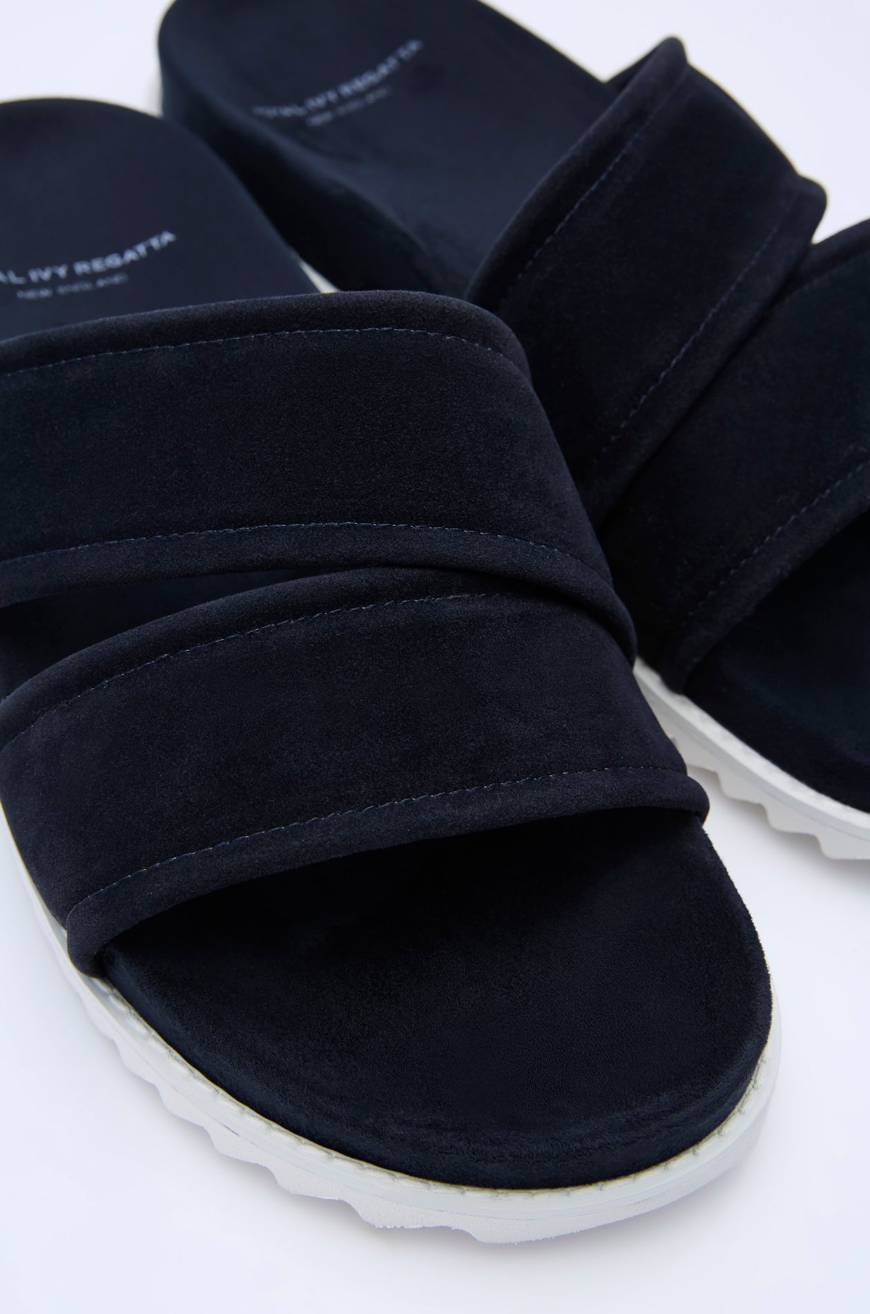 SUEDE DOUBLE STRAP SLIDES