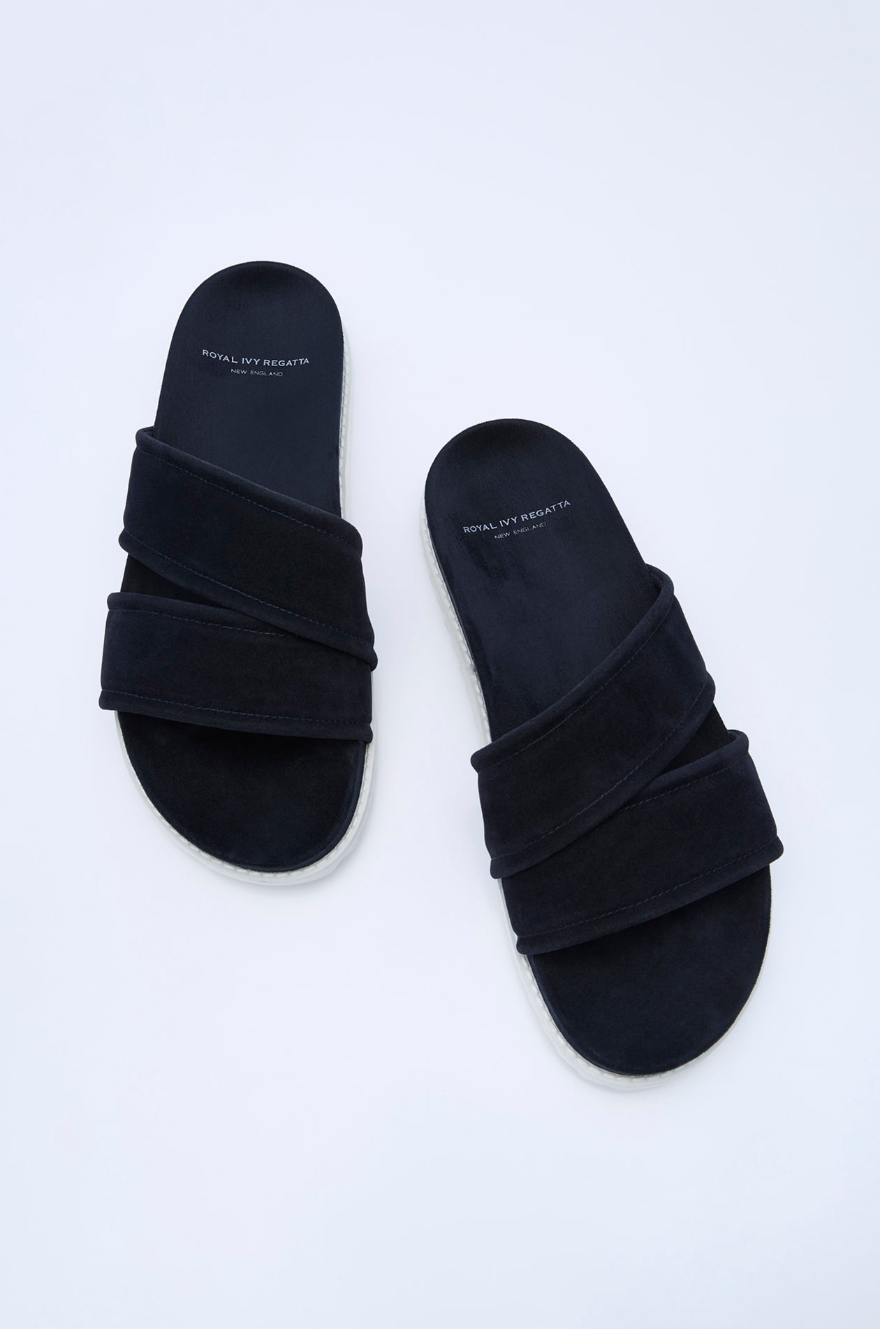 SUEDE DOUBLE STRAP SLIDES