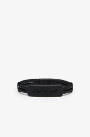 BRAIDED LEATHER LOGO PLAQUE BRACELET