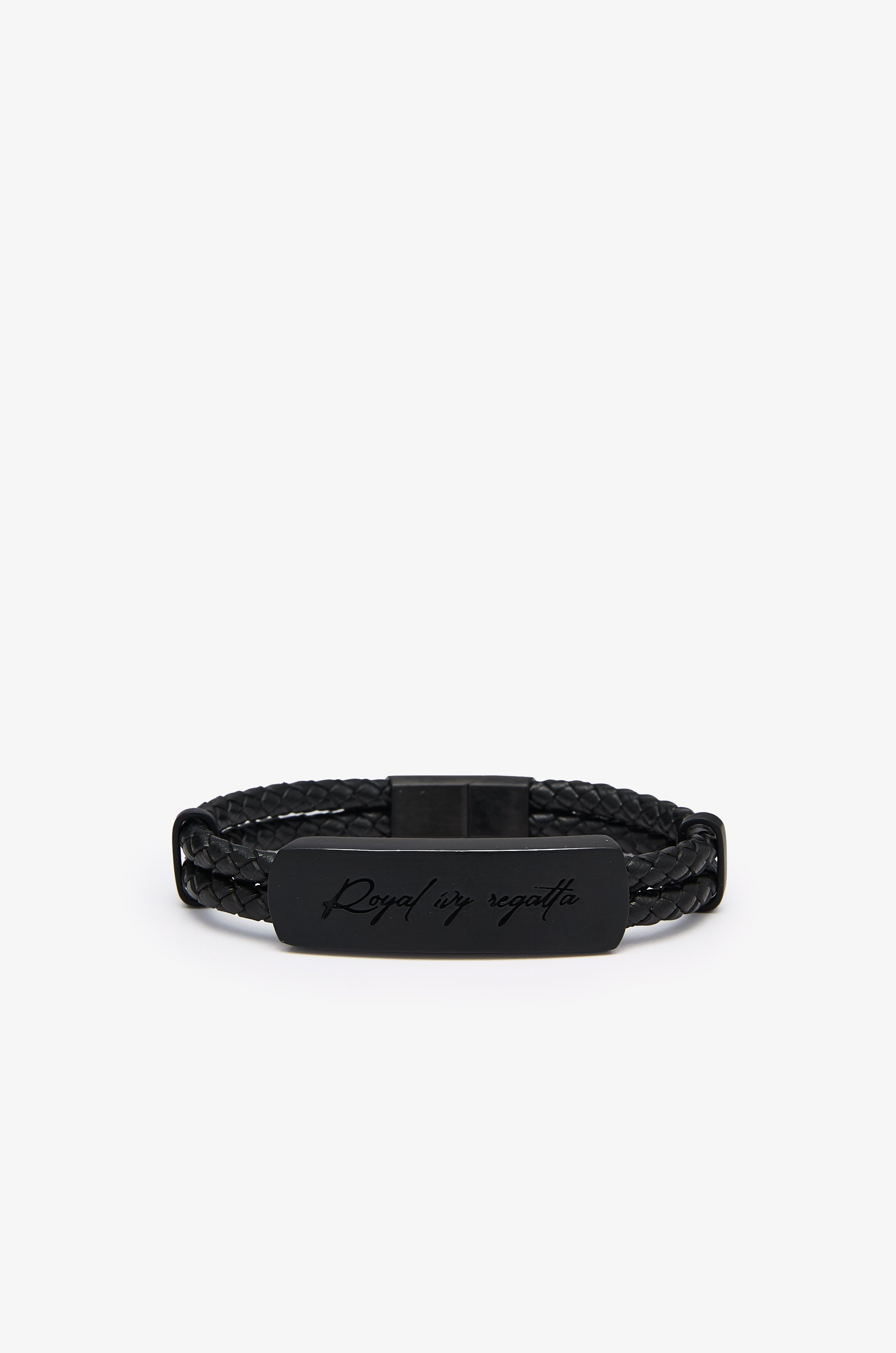 BRAIDED LEATHER LOGO PLAQUE BRACELET