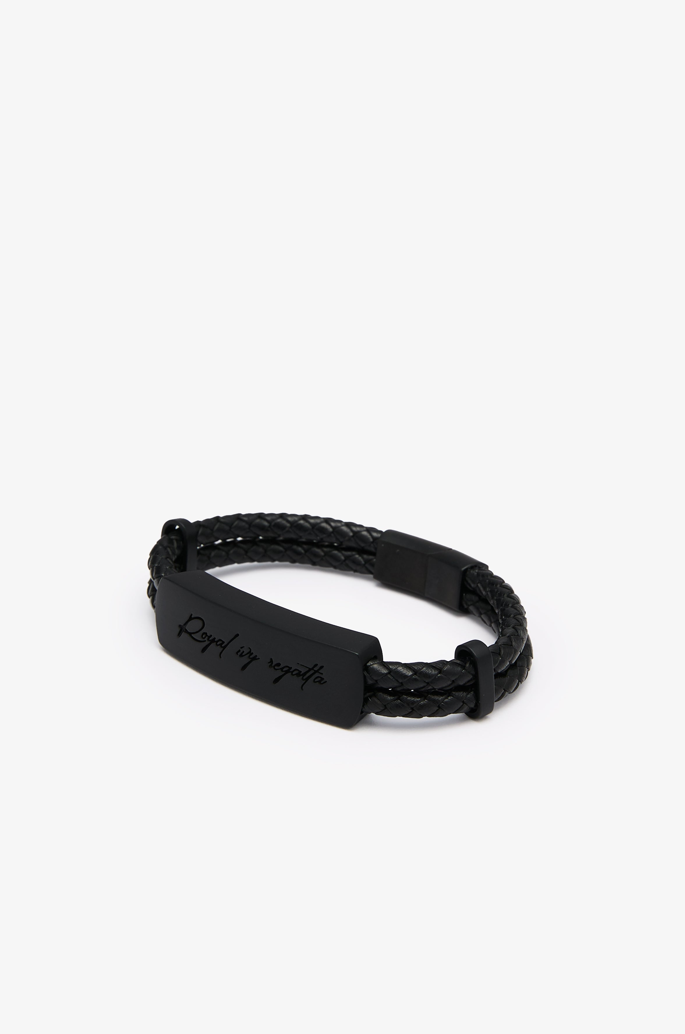 BRAIDED LEATHER LOGO PLAQUE BRACELET