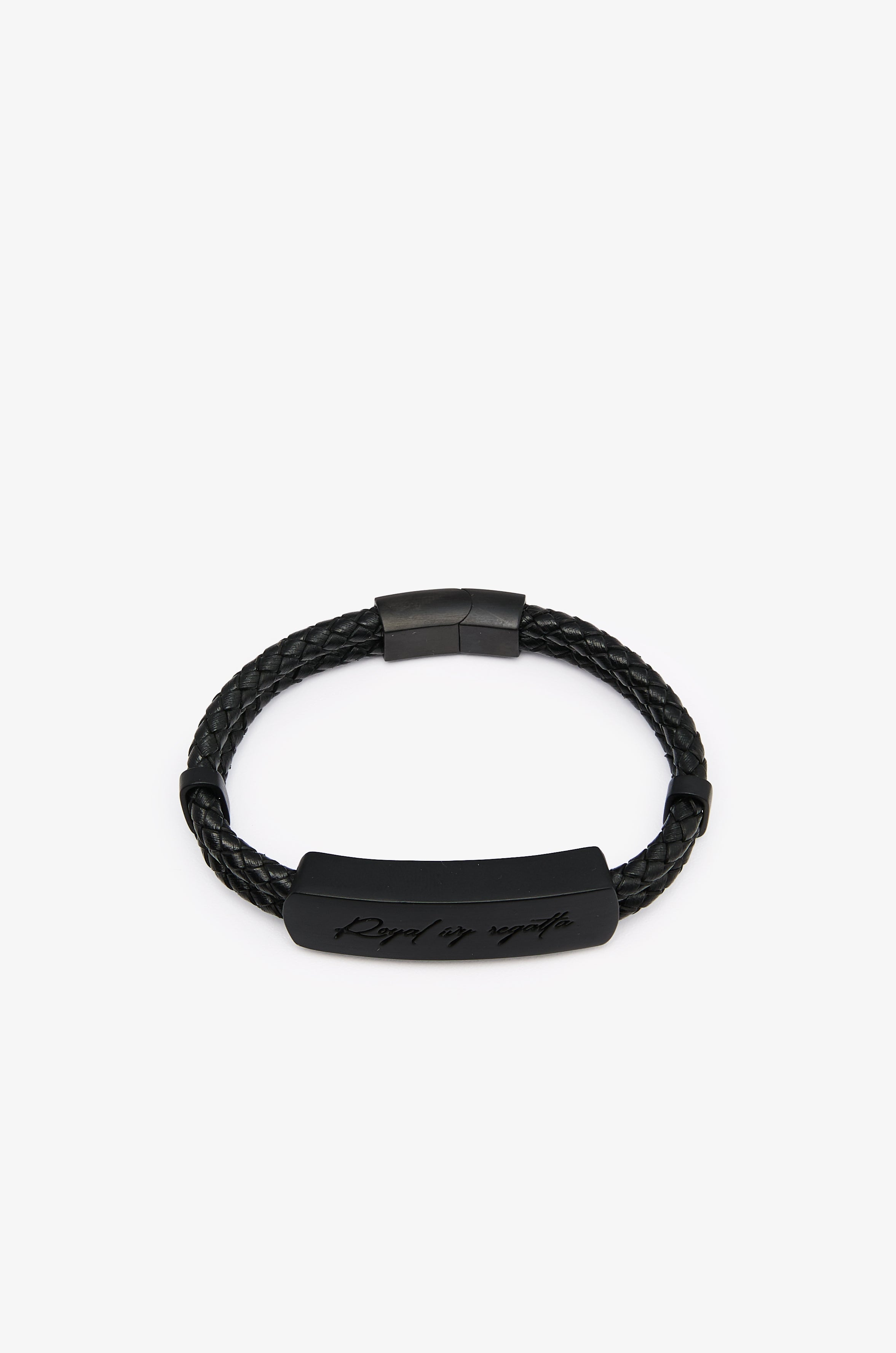BRAIDED LEATHER LOGO PLAQUE BRACELET