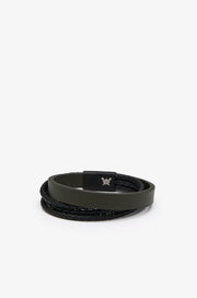 BRAIDED SAFFIANO LEATHER LOGO BRACELET