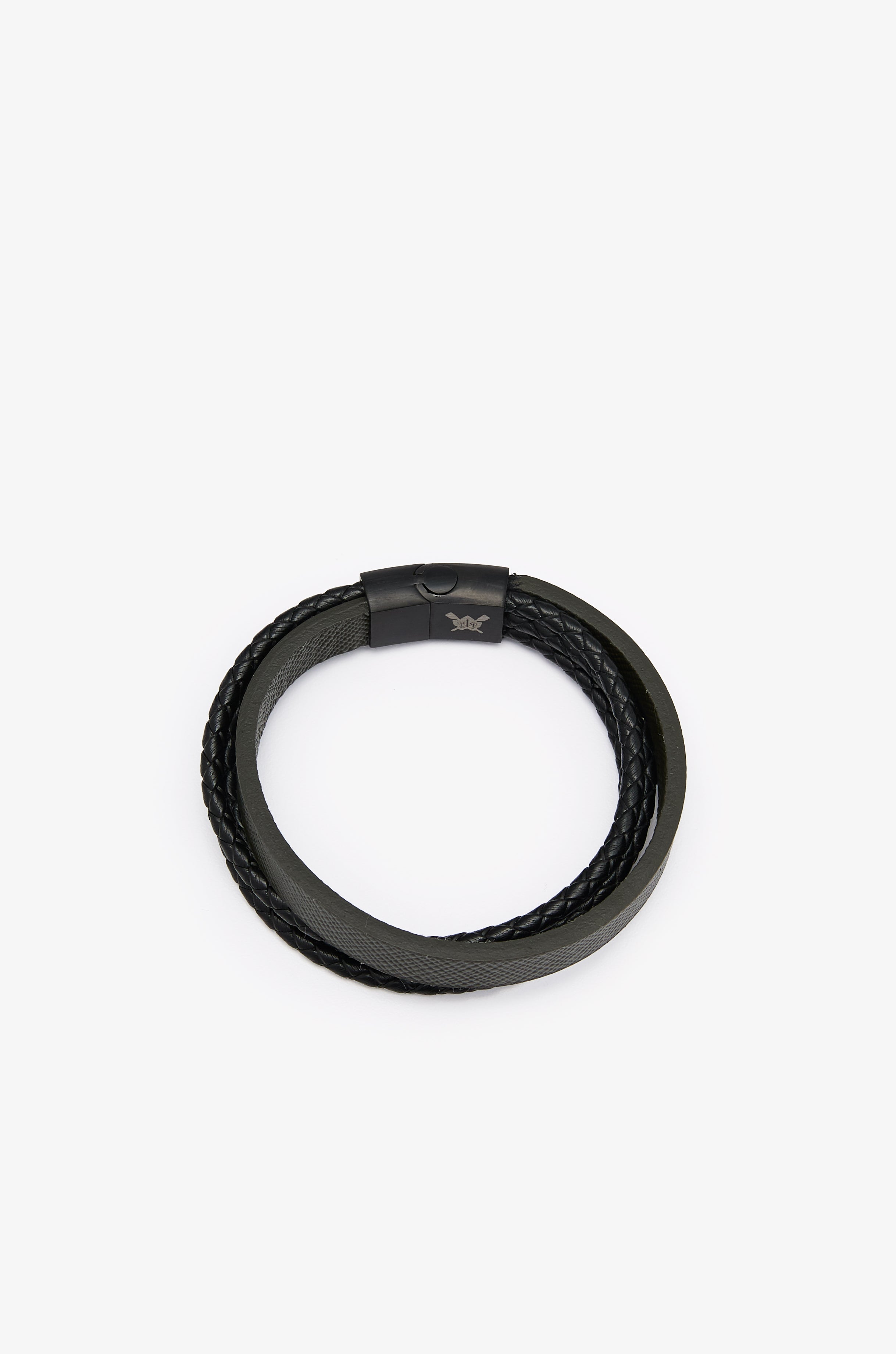 BRAIDED SAFFIANO LEATHER LOGO BRACELET