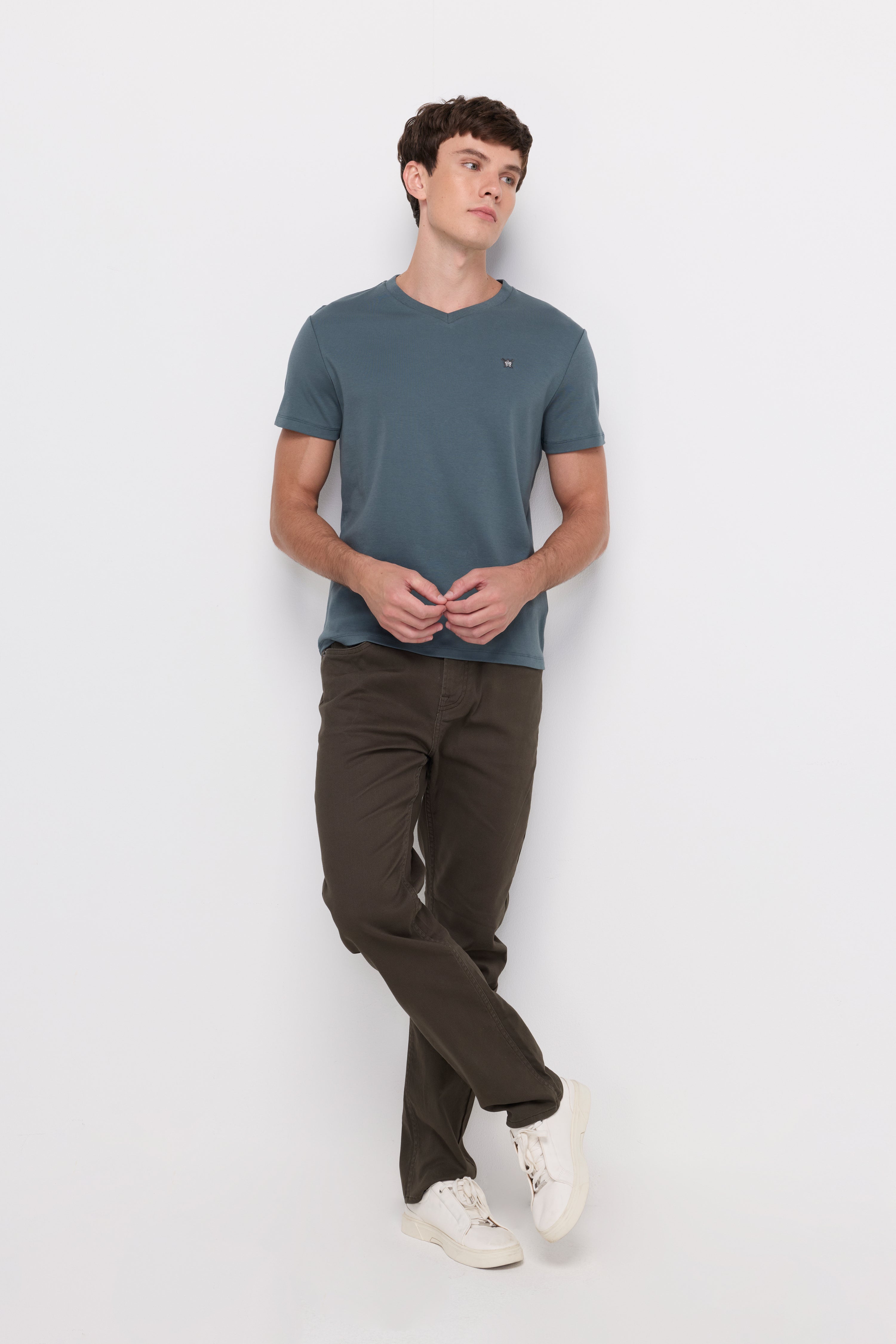 V NECK T-SHIRT COTTON JERSEY