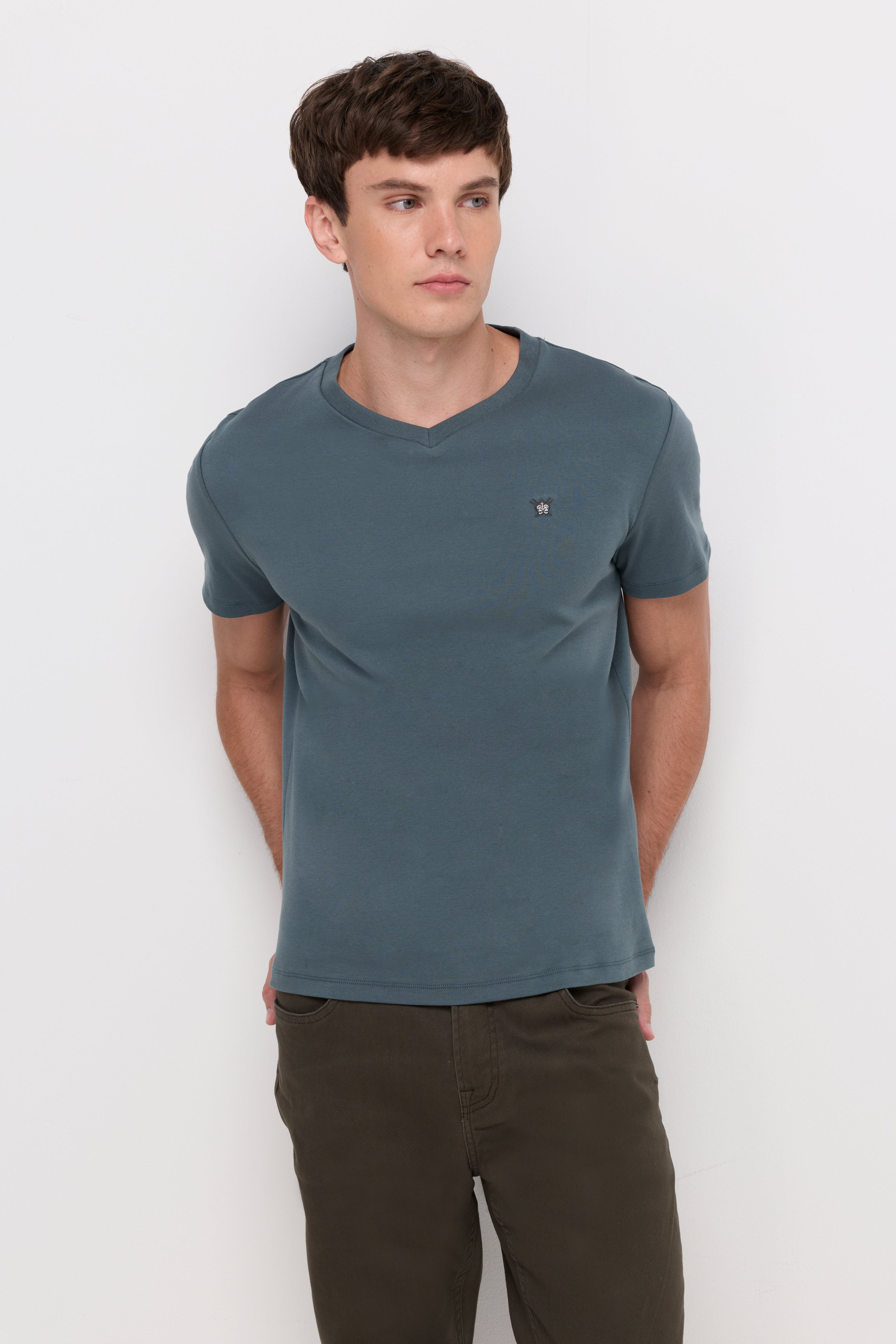 V NECK T-SHIRT COTTON JERSEY