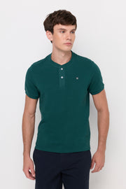 TEXTURED HENLEY KNIT T-SHIRT