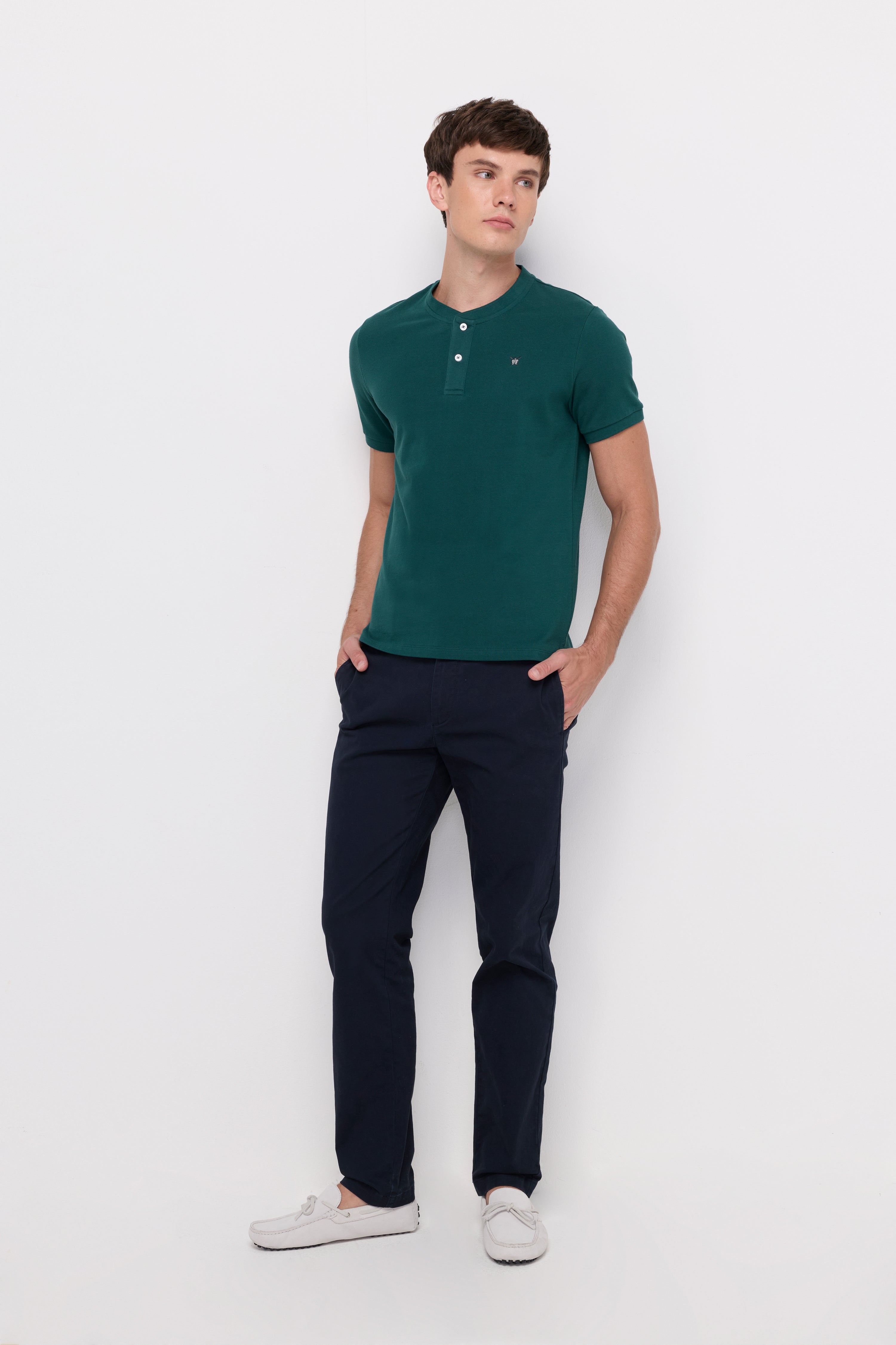 TEXTURED HENLEY KNIT T-SHIRT