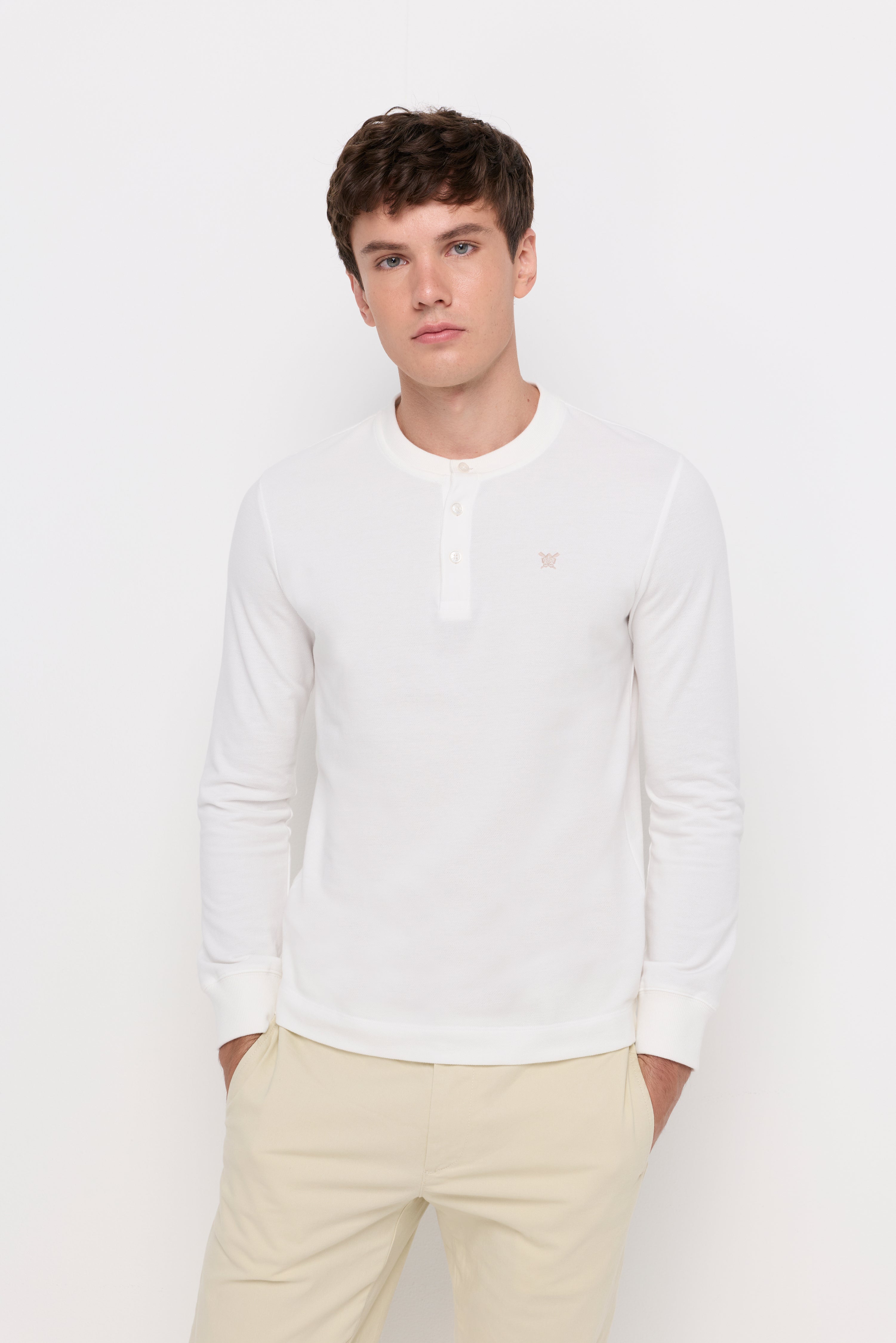 PIQUE LONG SLEEVE ROUND NECK T-SHIRT