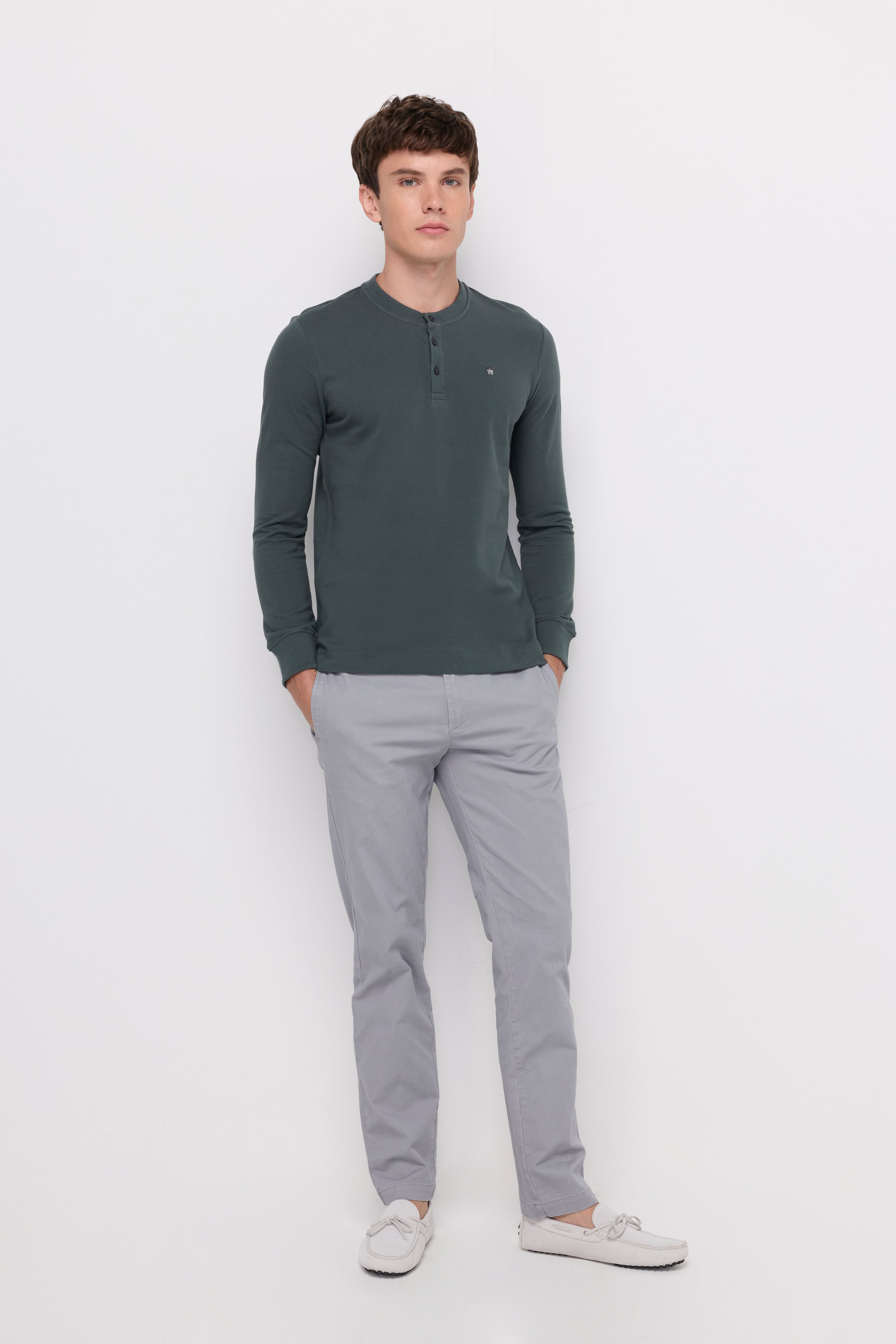 PIQUE LONG SLEEVE ROUND NECK T-SHIRT