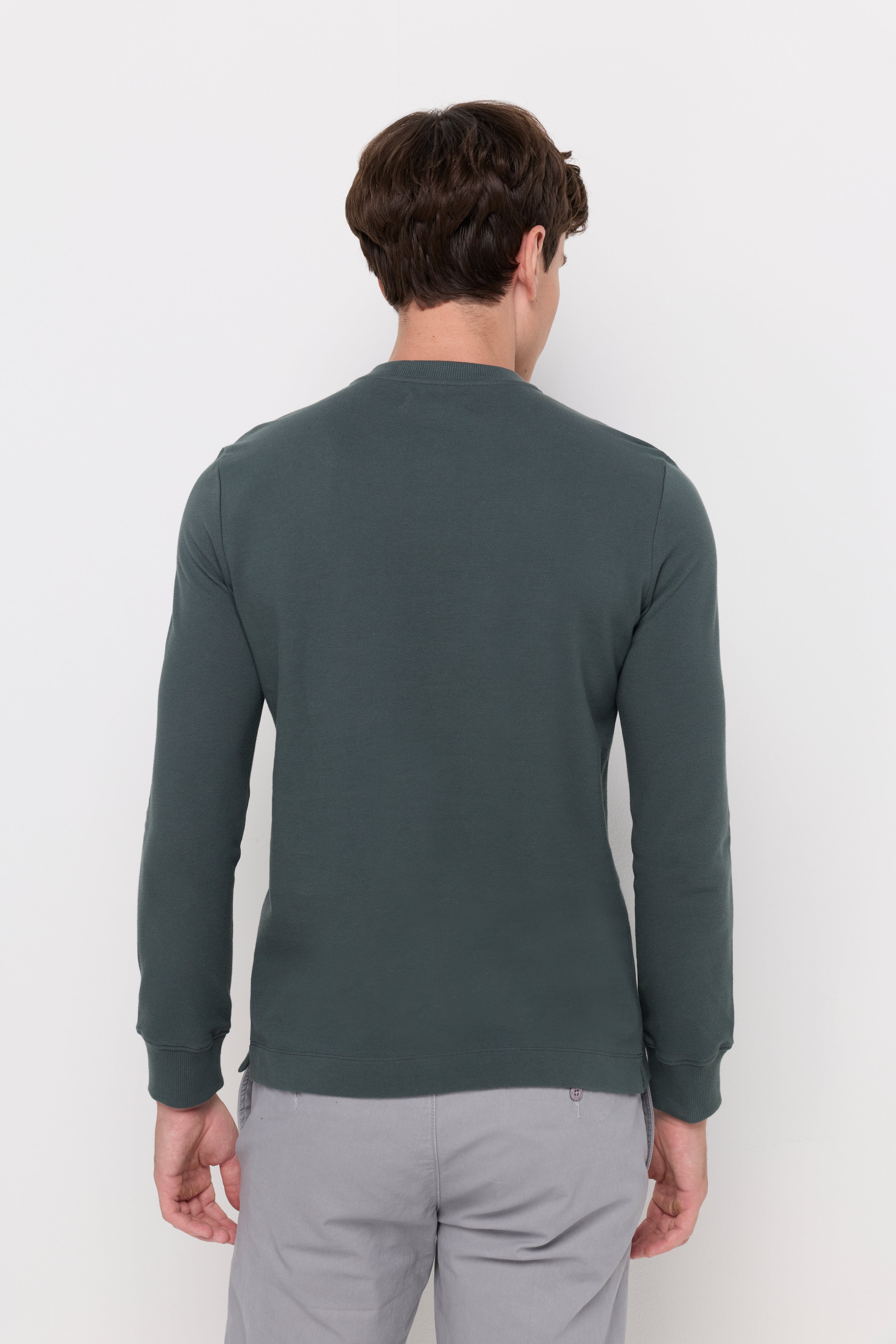 PIQUE LONG SLEEVE ROUND NECK T-SHIRT
