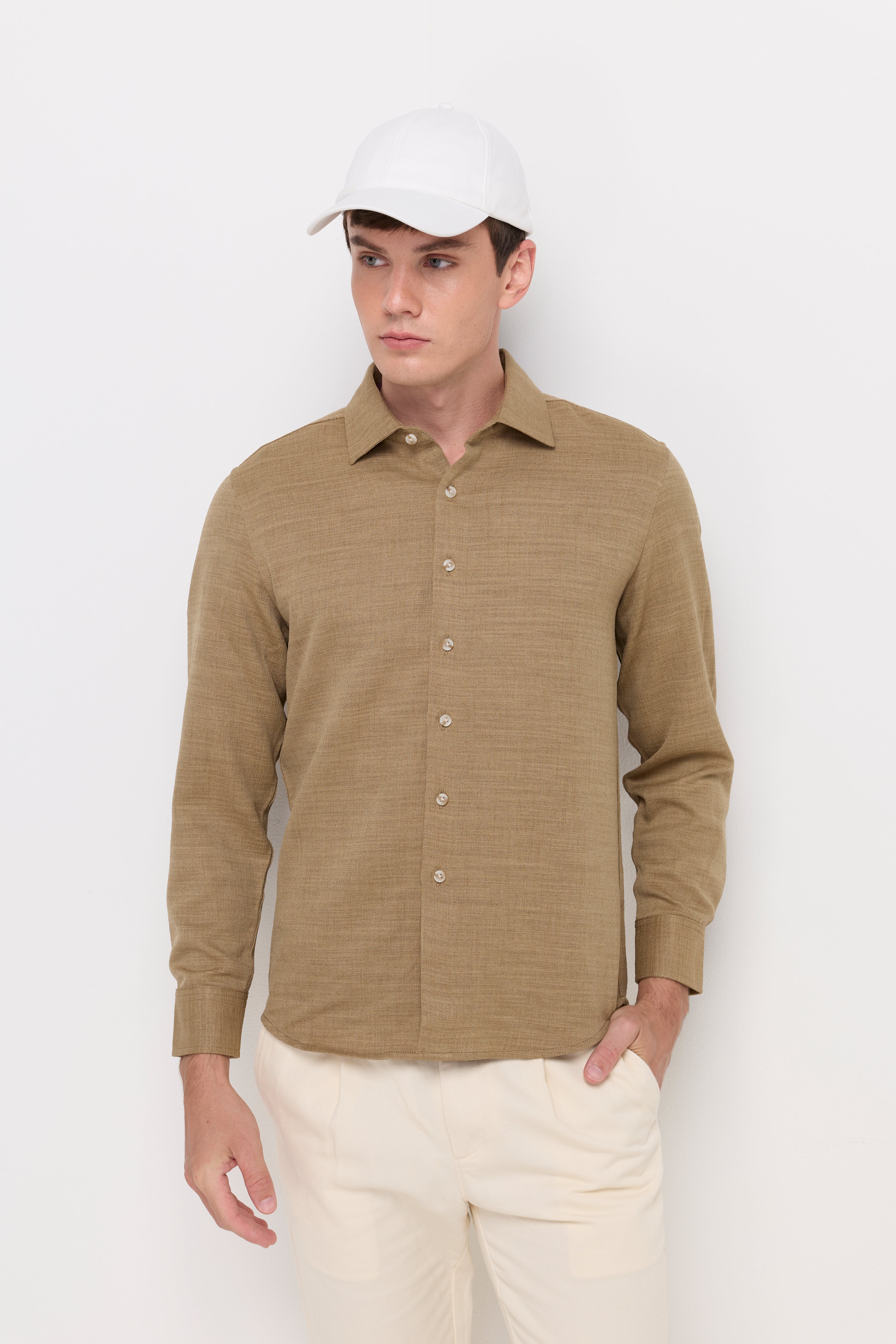 TEXTURED TWILL BUTTON-UP SHIRT