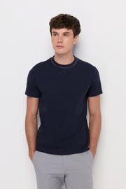 เสื้อถักแขนสั้นแต่งตะเข็บคอนทราสต์