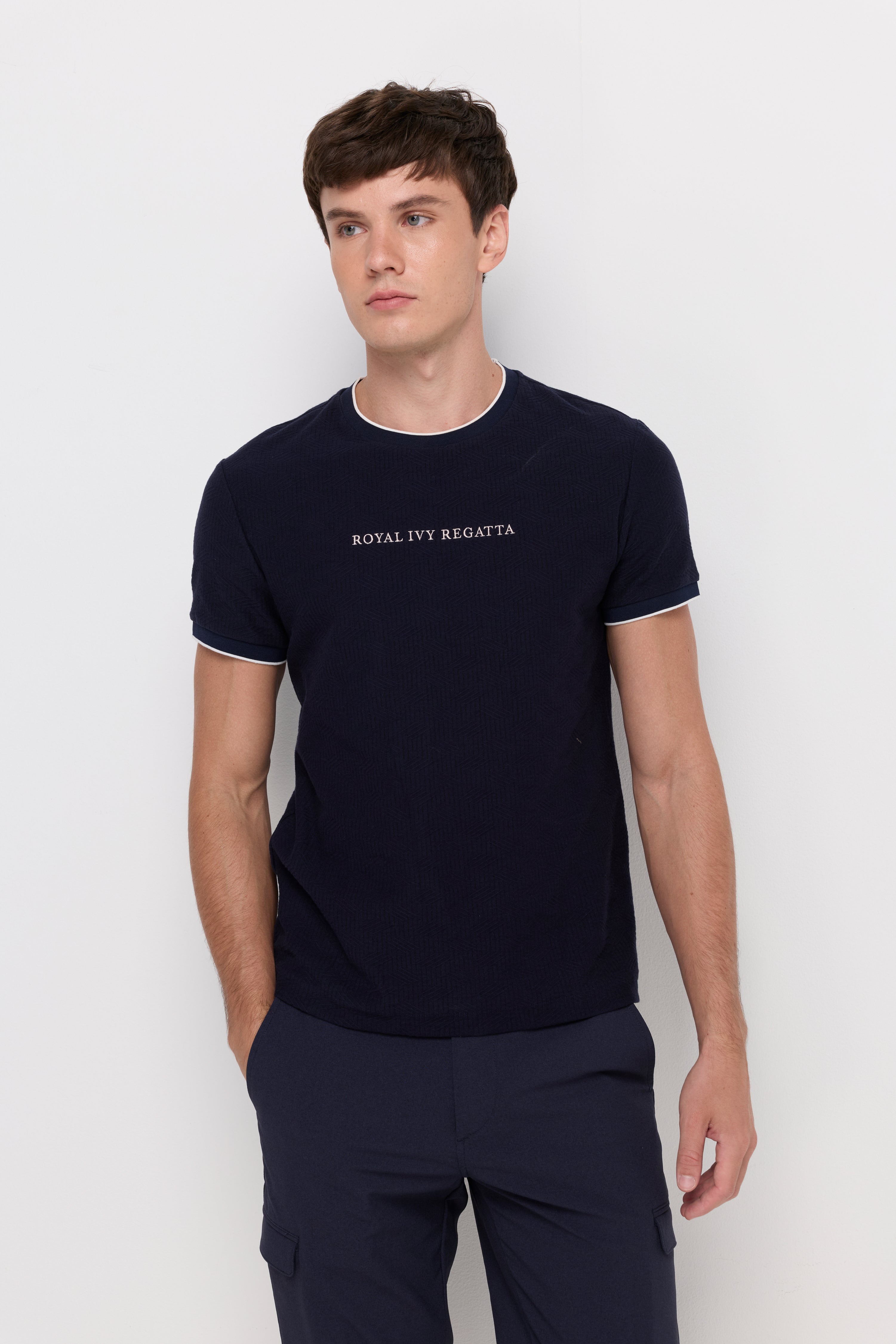 CONTRAST TRIM LOGO KNIT T-SHIRT