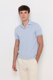 TEXTURED OPEN COLLAR POLO