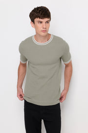 CONTRAST TRIM TEXTURED KNIT T-SHIRT