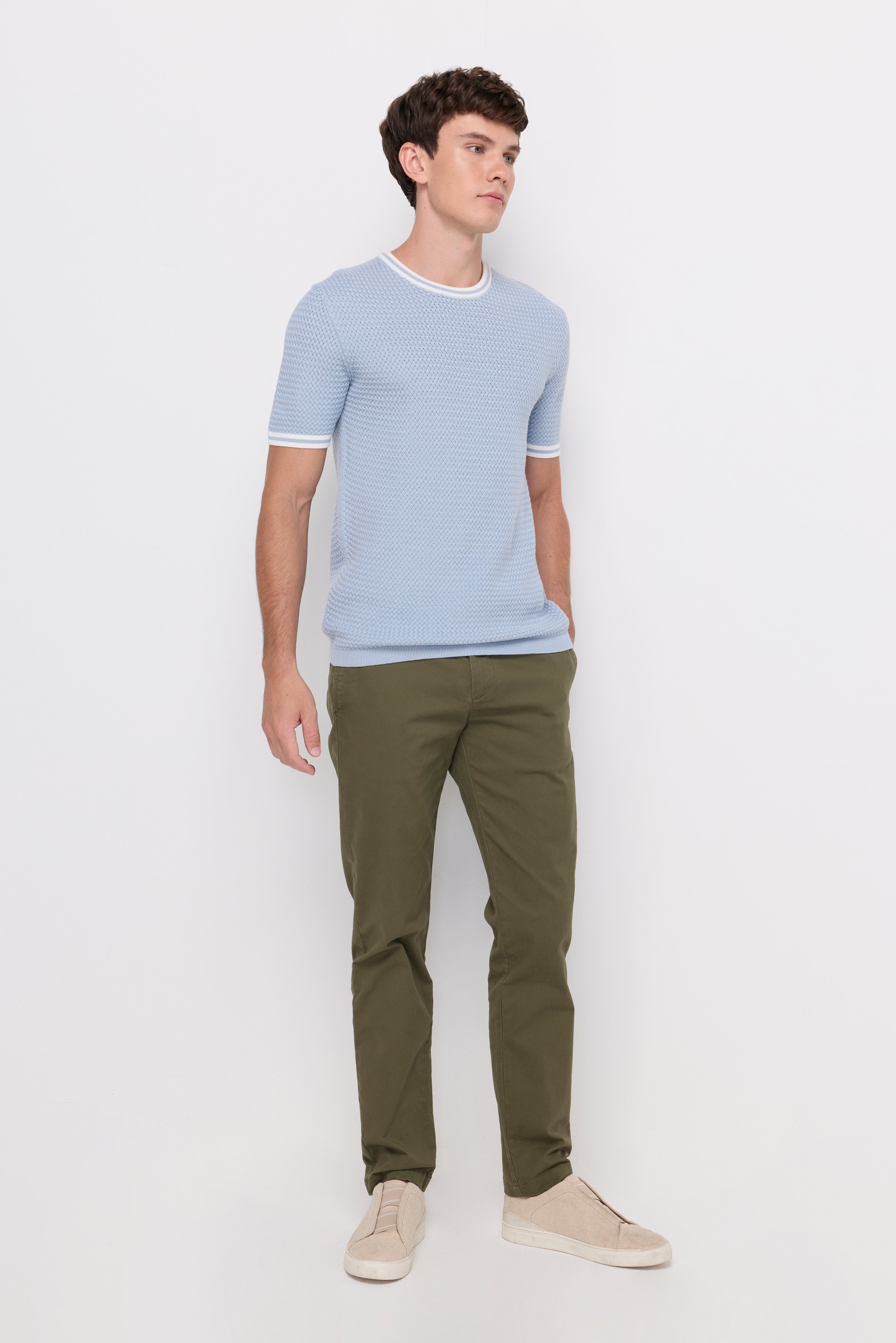 CONTRAST TRIM TEXTURED KNIT T-SHIRT