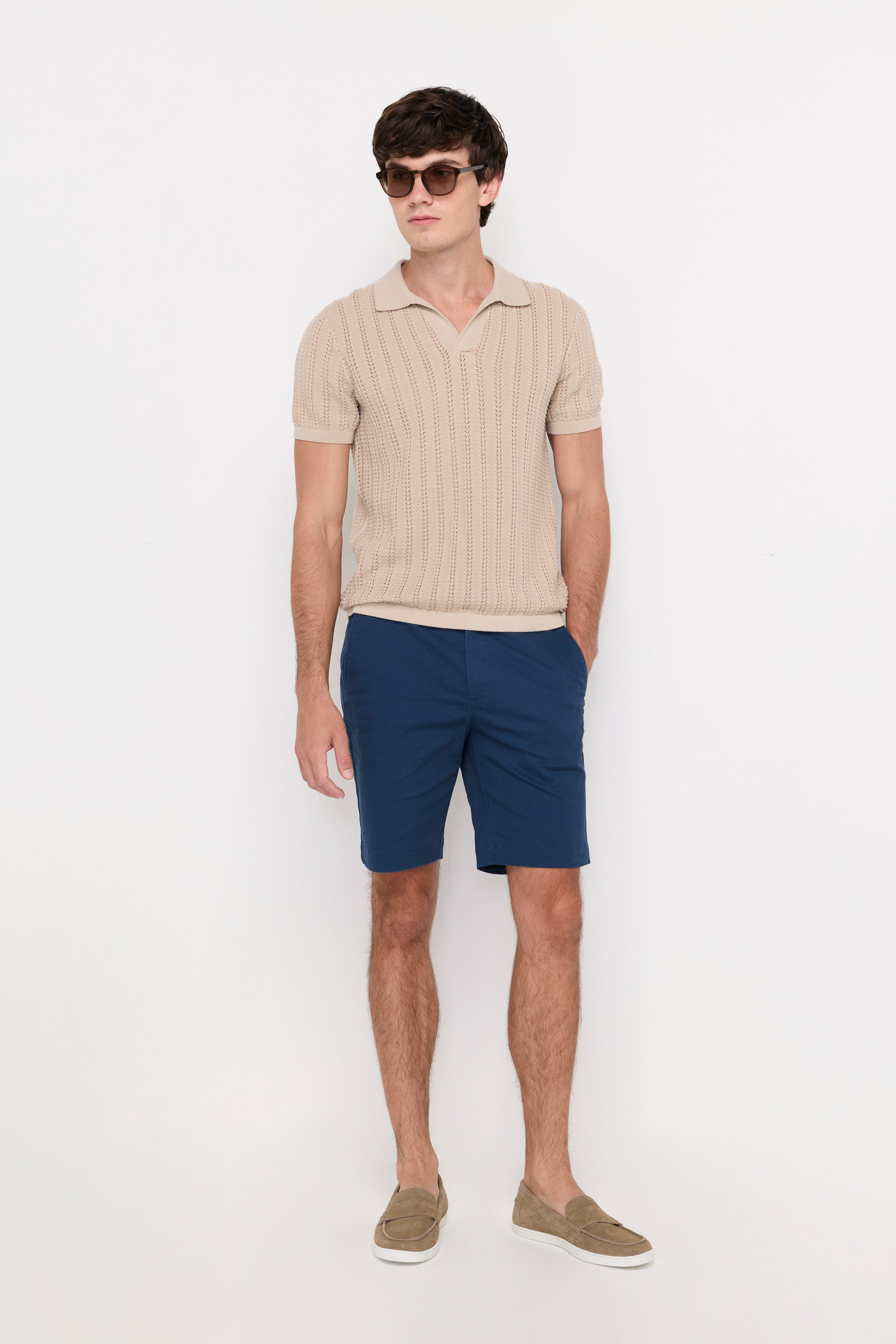 OPEN KNIT POLO SWEATER