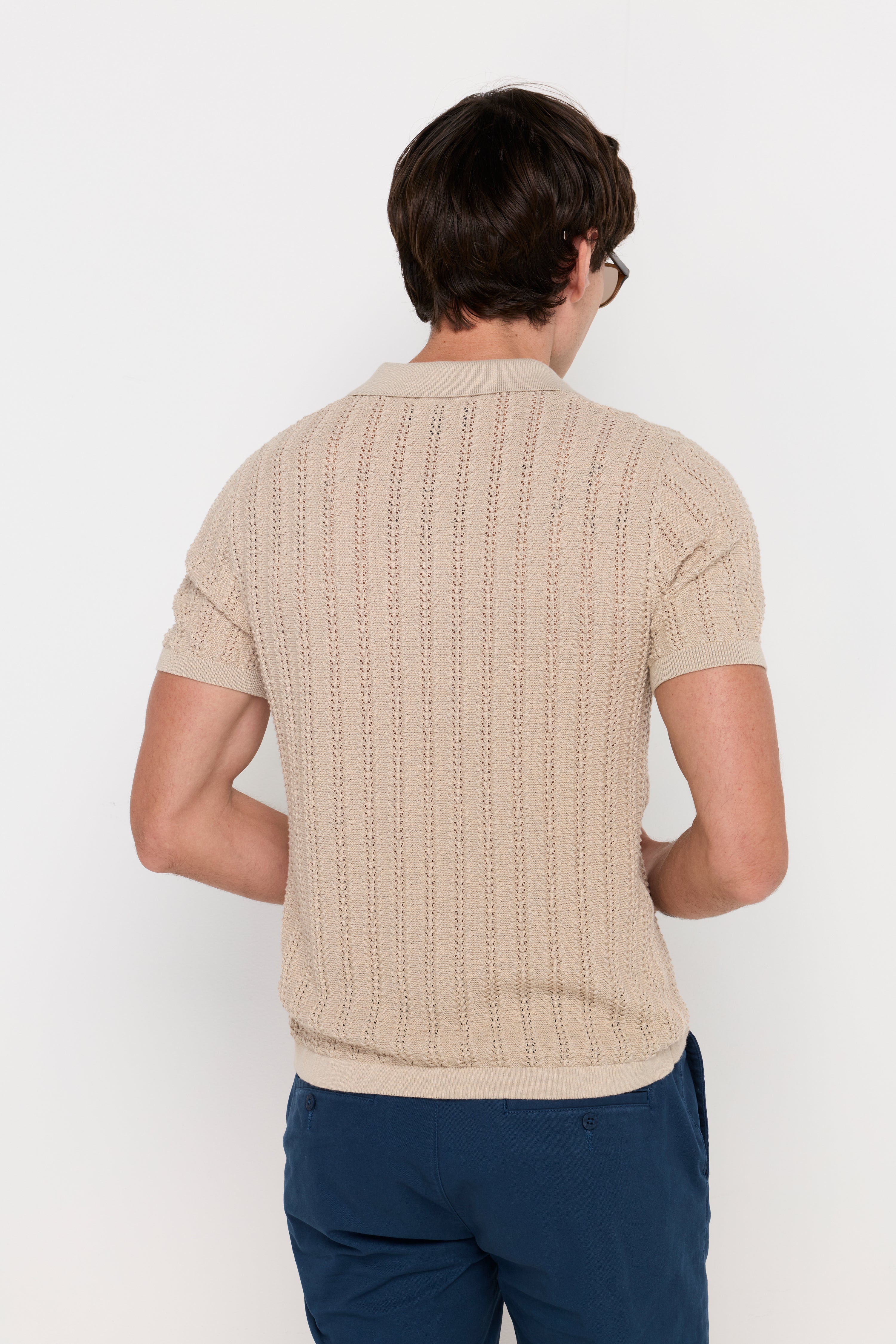 OPEN KNIT POLO SWEATER