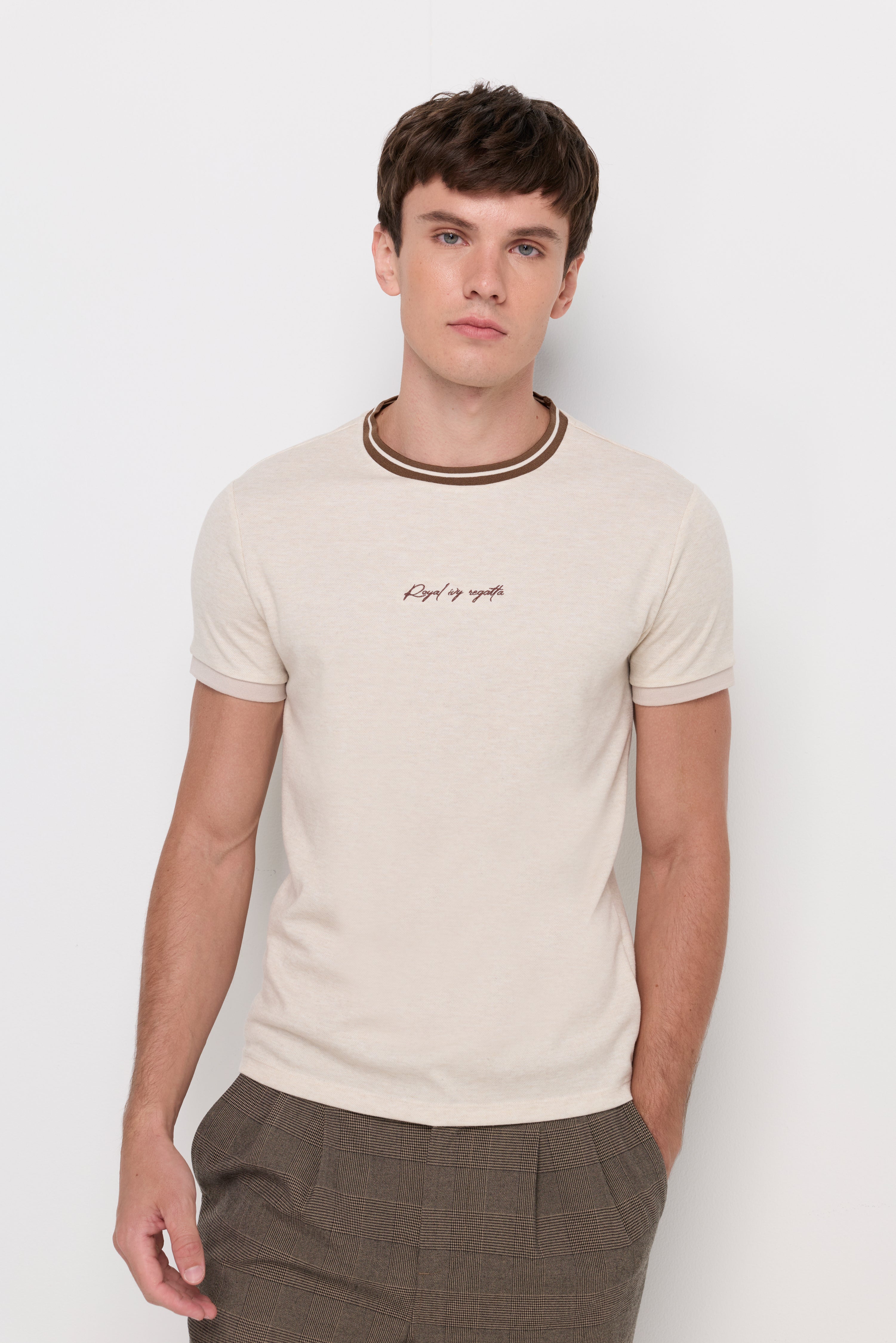 CONTRAST TRIM TEXTURED T-SHIRT