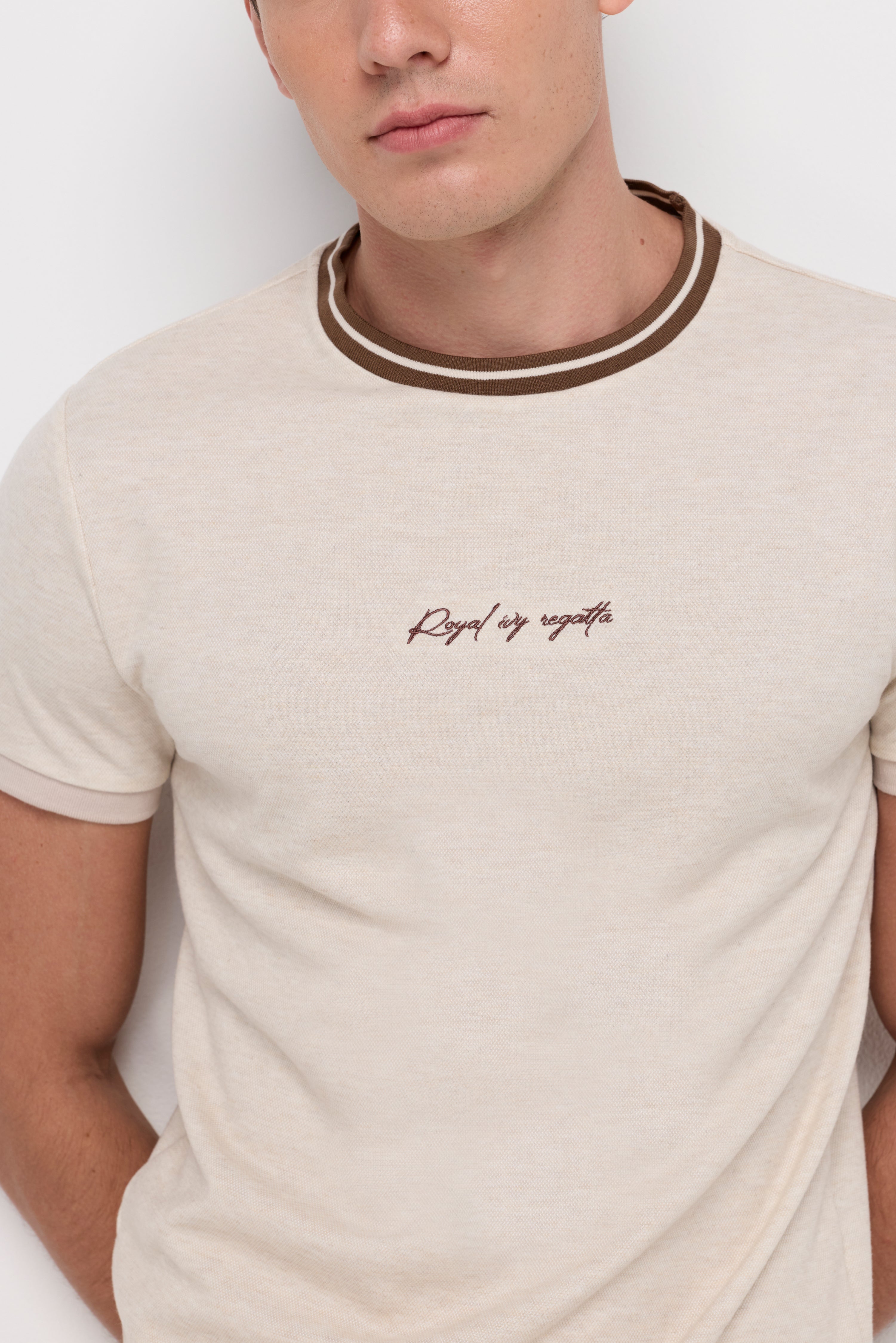 CONTRAST TRIM TEXTURED T-SHIRT