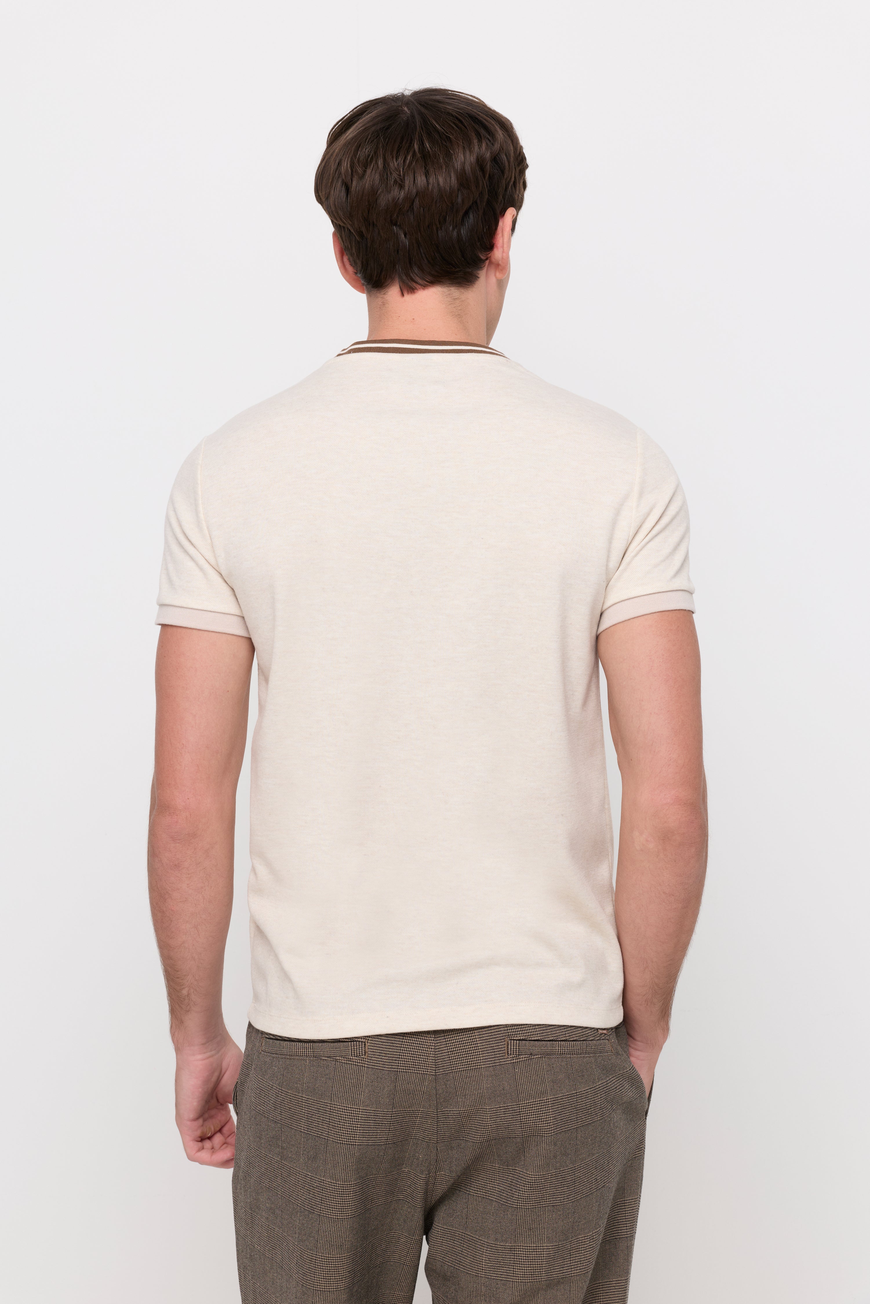 CONTRAST TRIM TEXTURED T-SHIRT