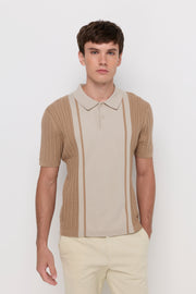 TEXTURED KNIT PANEL POLO