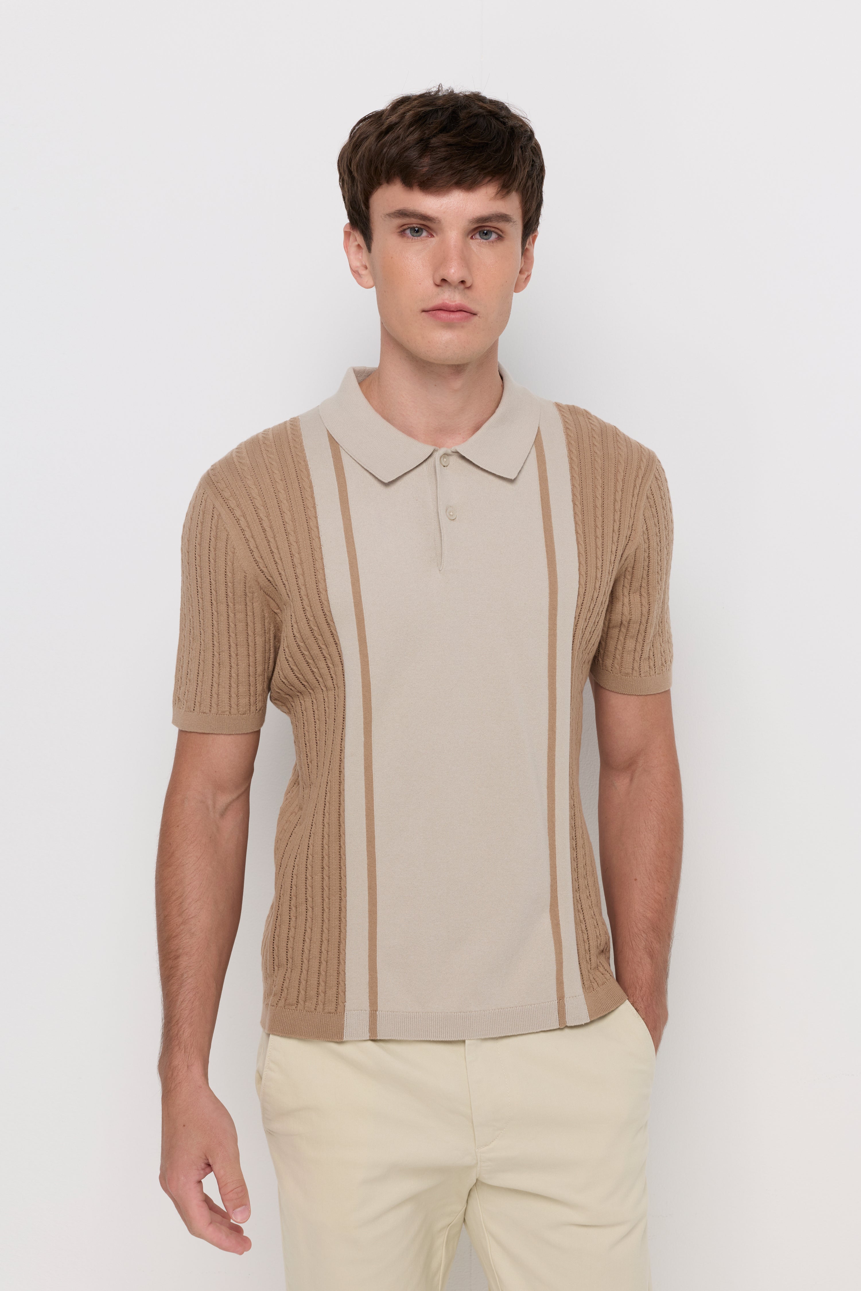 TEXTURED KNIT PANEL POLO