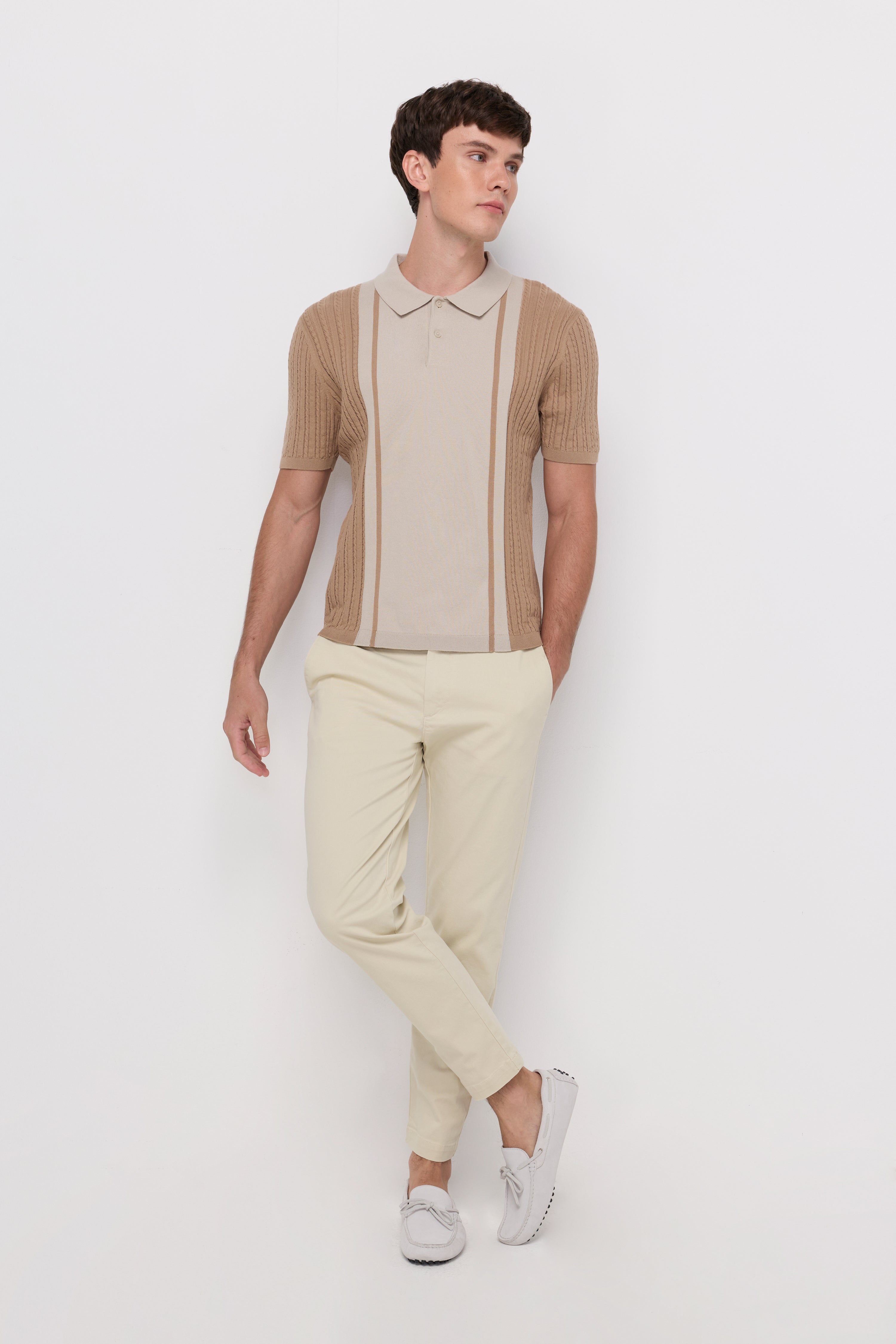 TEXTURED KNIT PANEL POLO