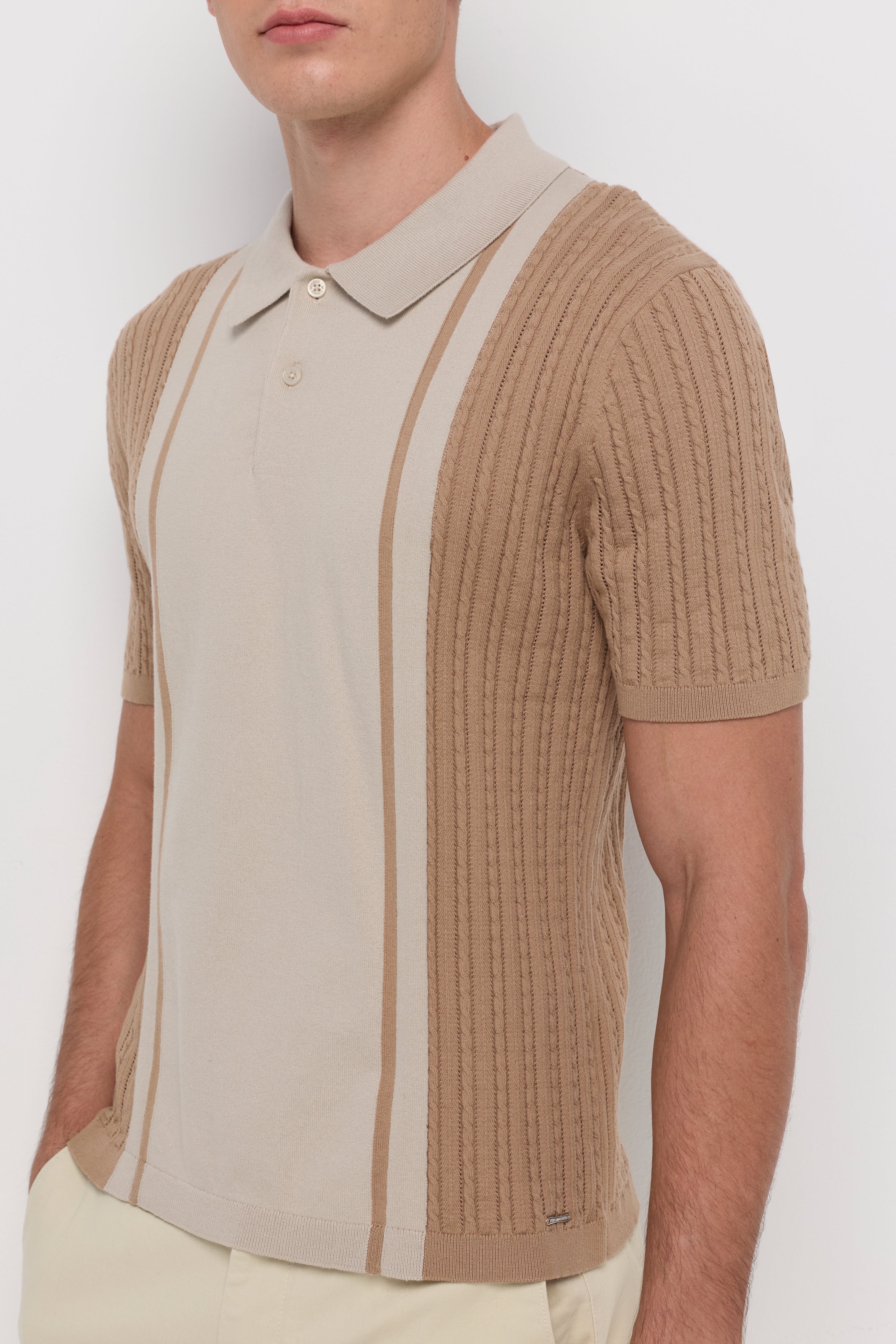 TEXTURED KNIT PANEL POLO