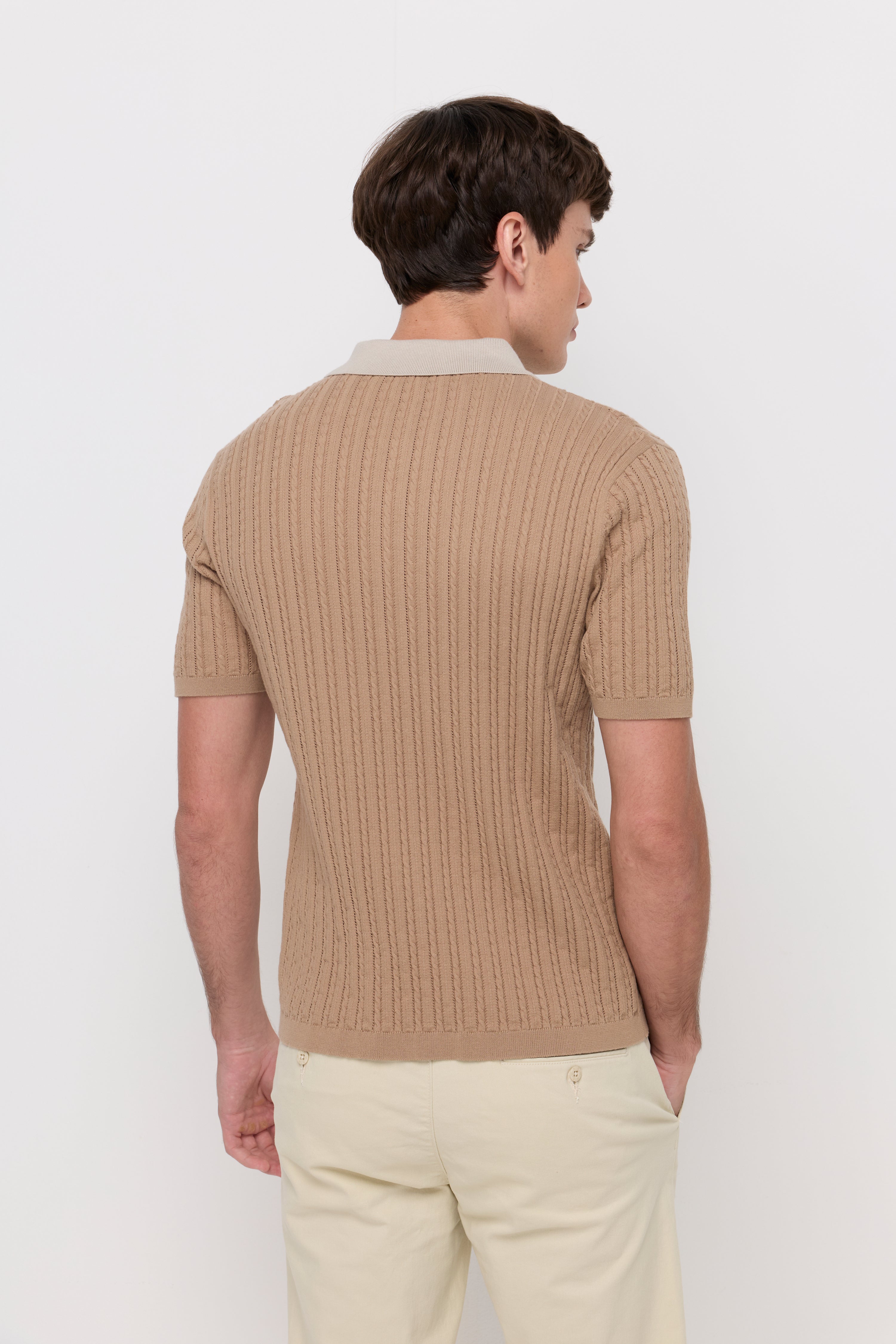TEXTURED KNIT PANEL POLO