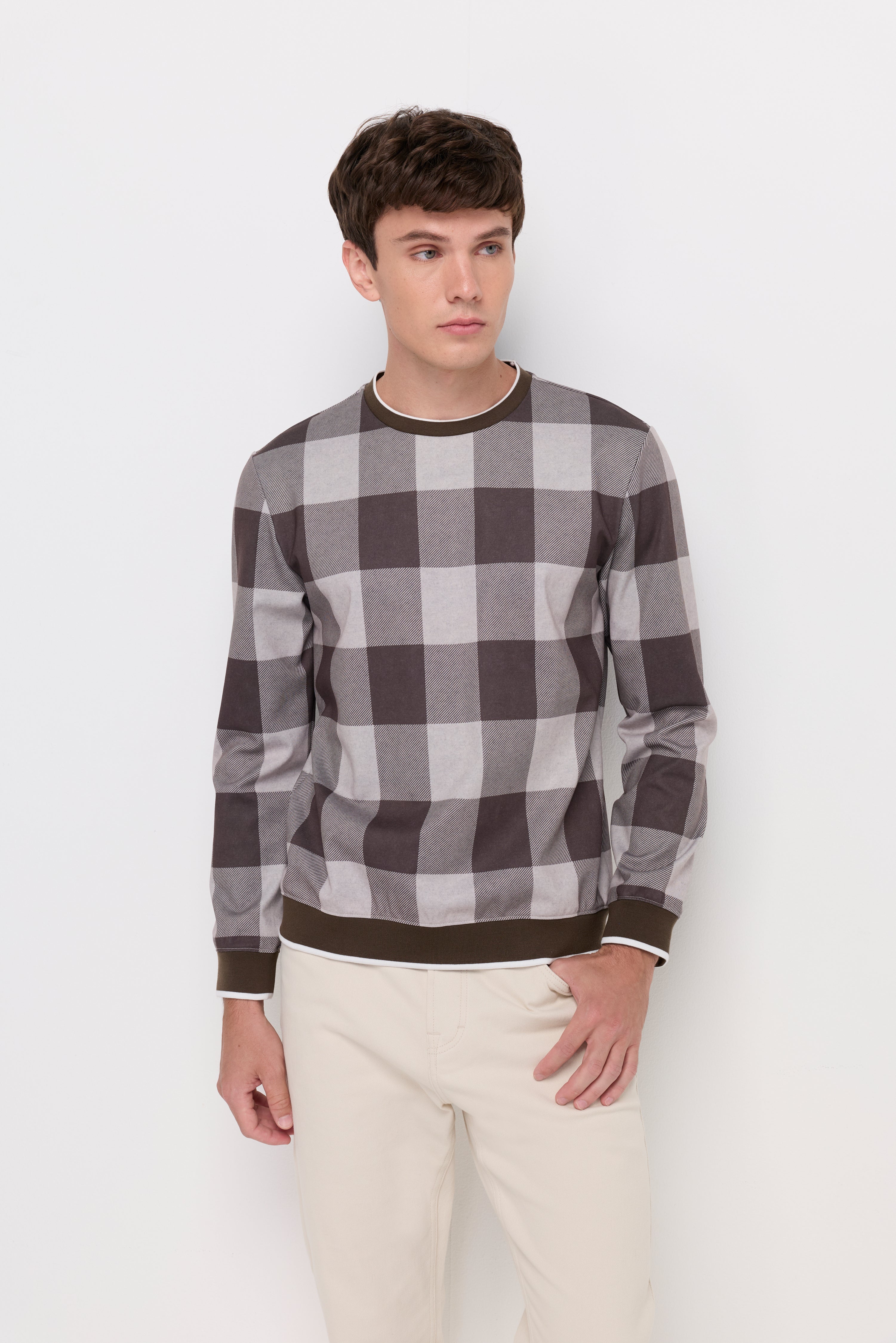 CHECK KNIT SWEATSHIRT