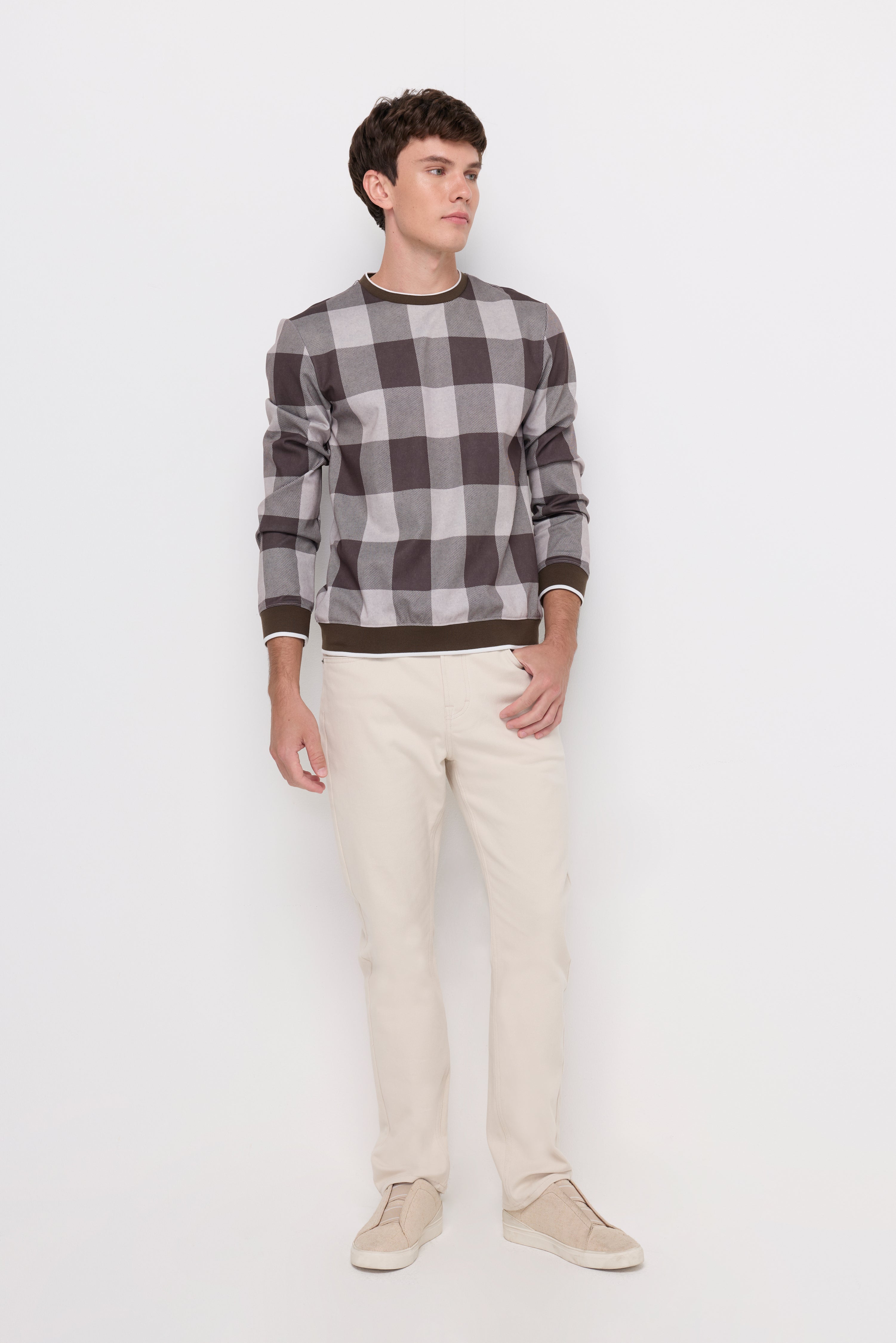 CHECK KNIT SWEATSHIRT