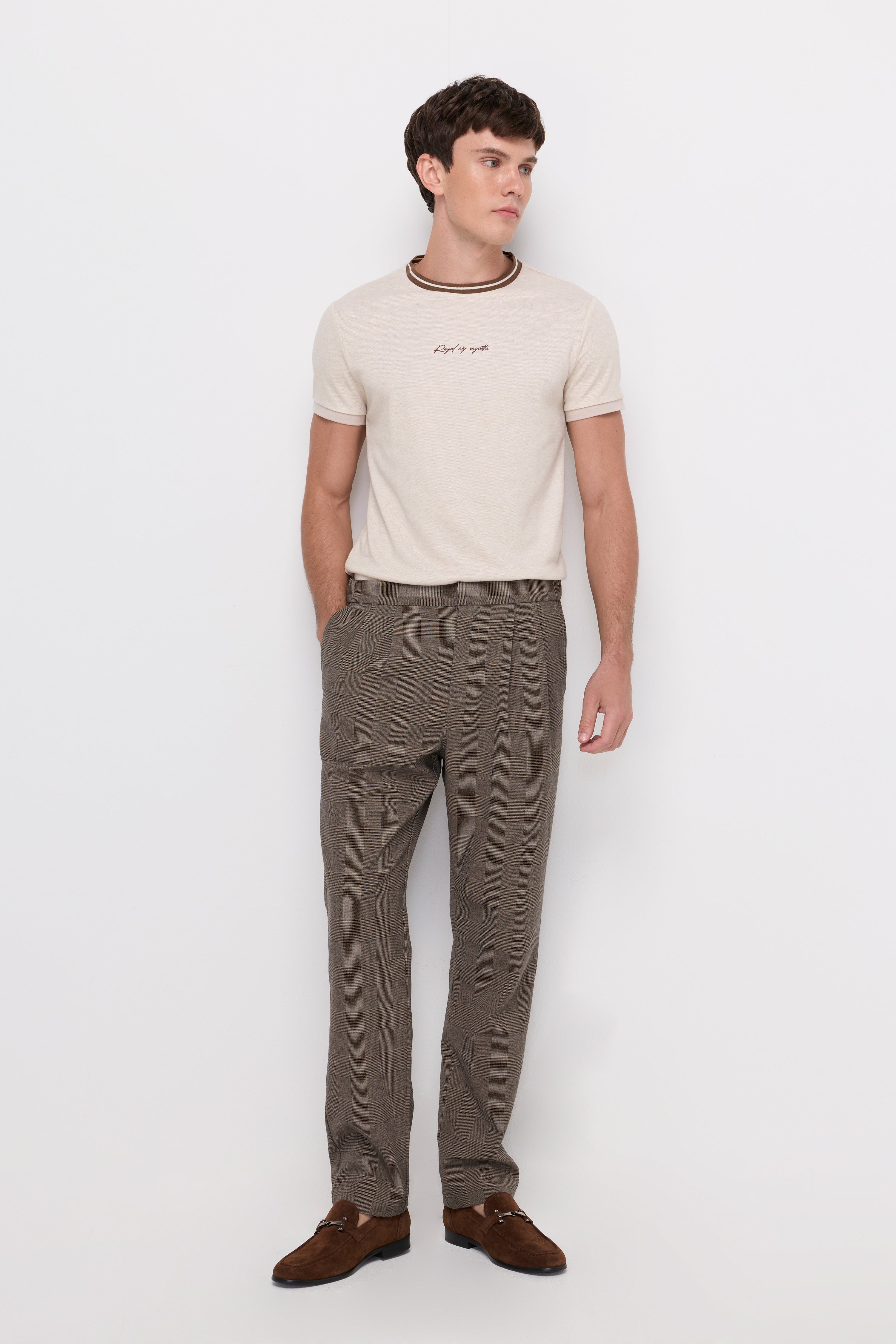 GLEN CHECK DRAWSTRING TROUSERS