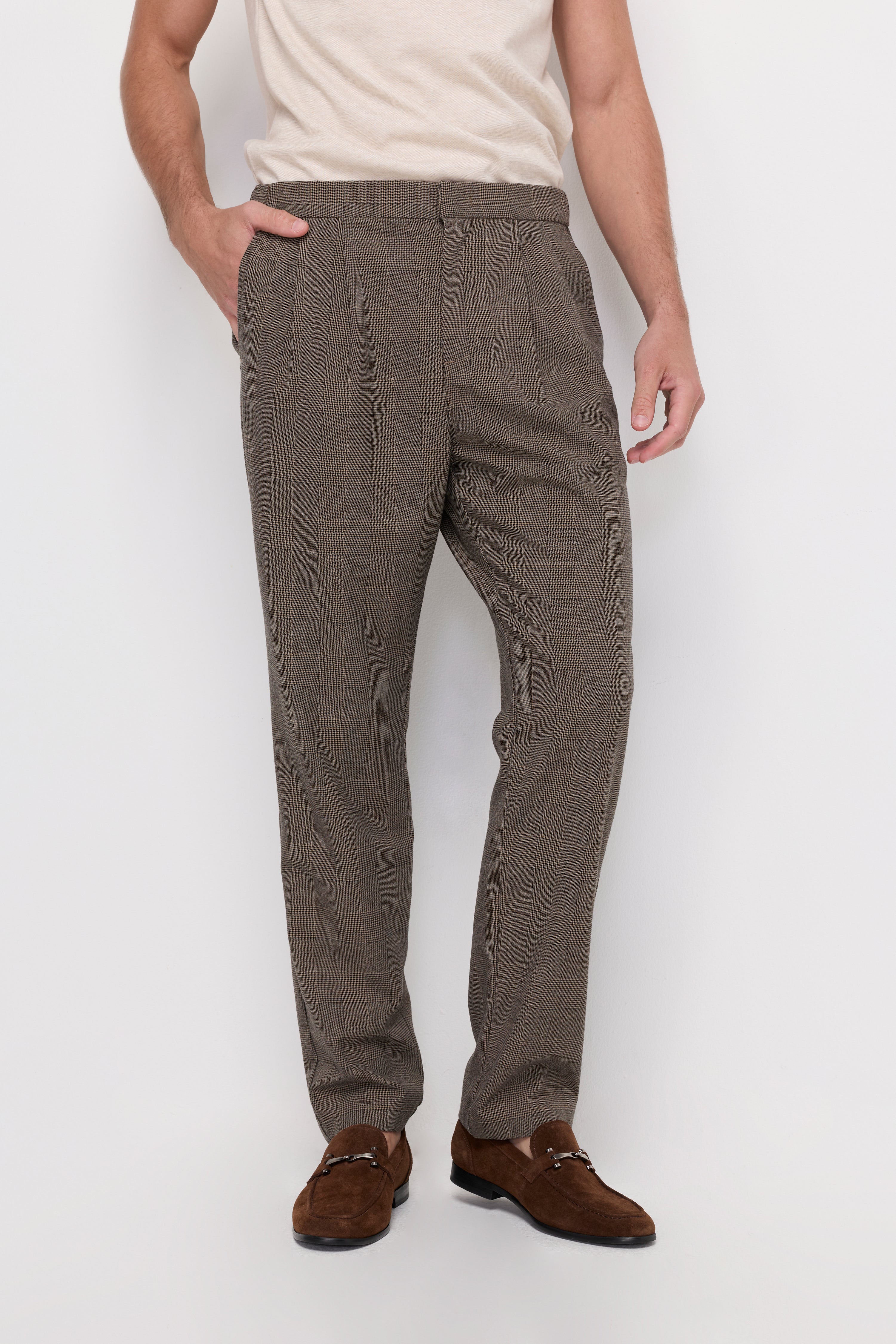 GLEN CHECK DRAWSTRING TROUSERS