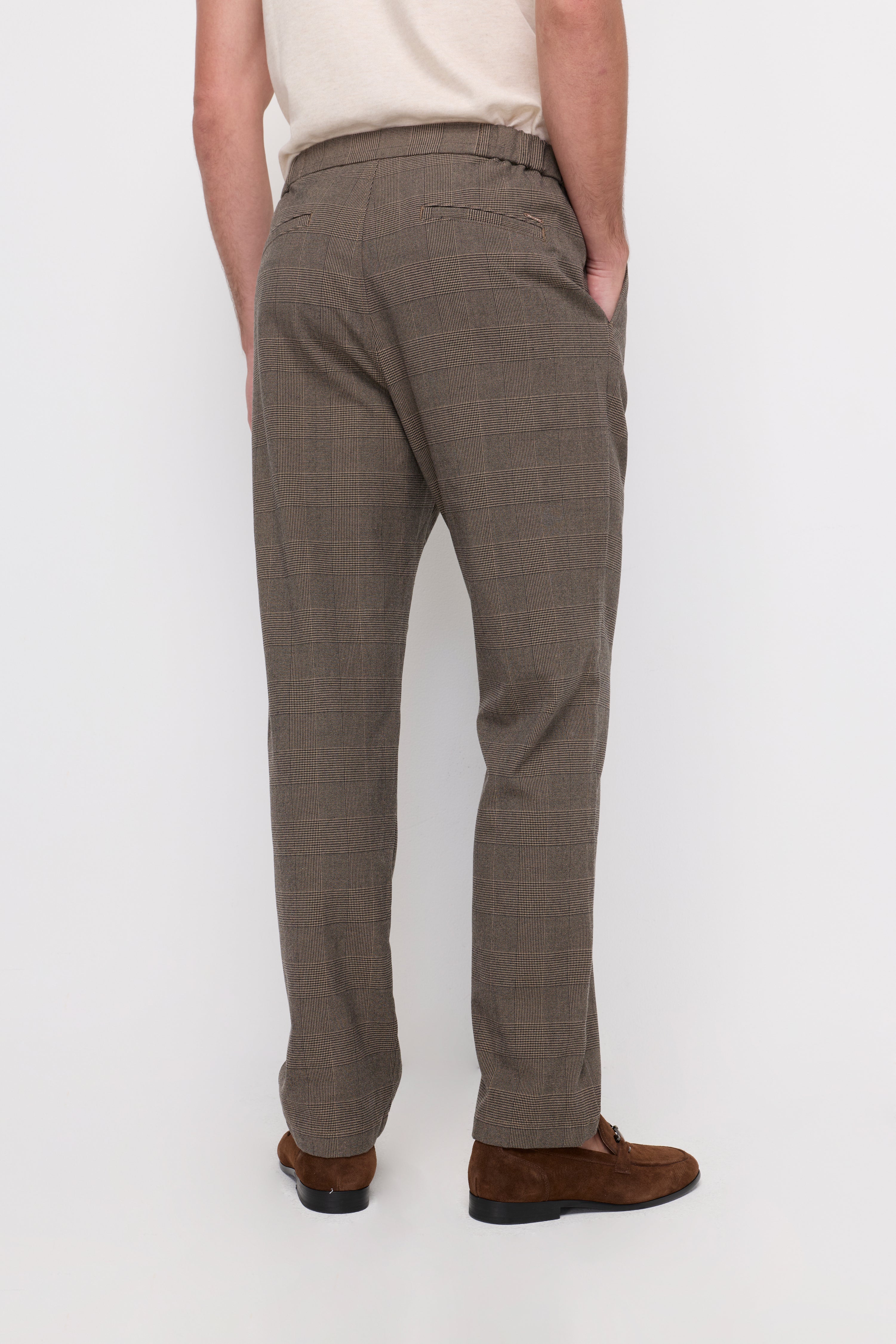 GLEN CHECK DRAWSTRING TROUSERS