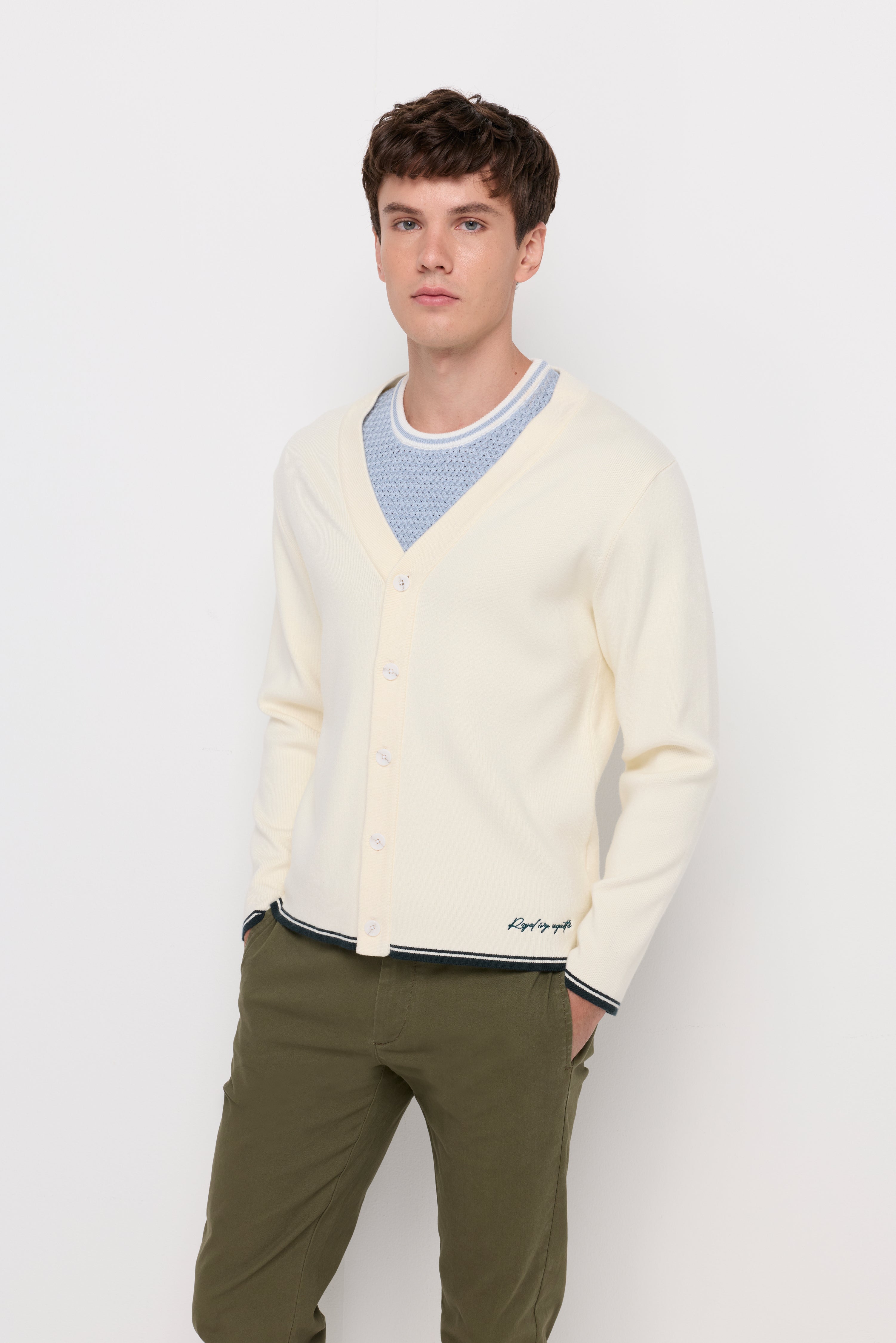 RIB-TRIM COTTON KNIT CARDIGAN
