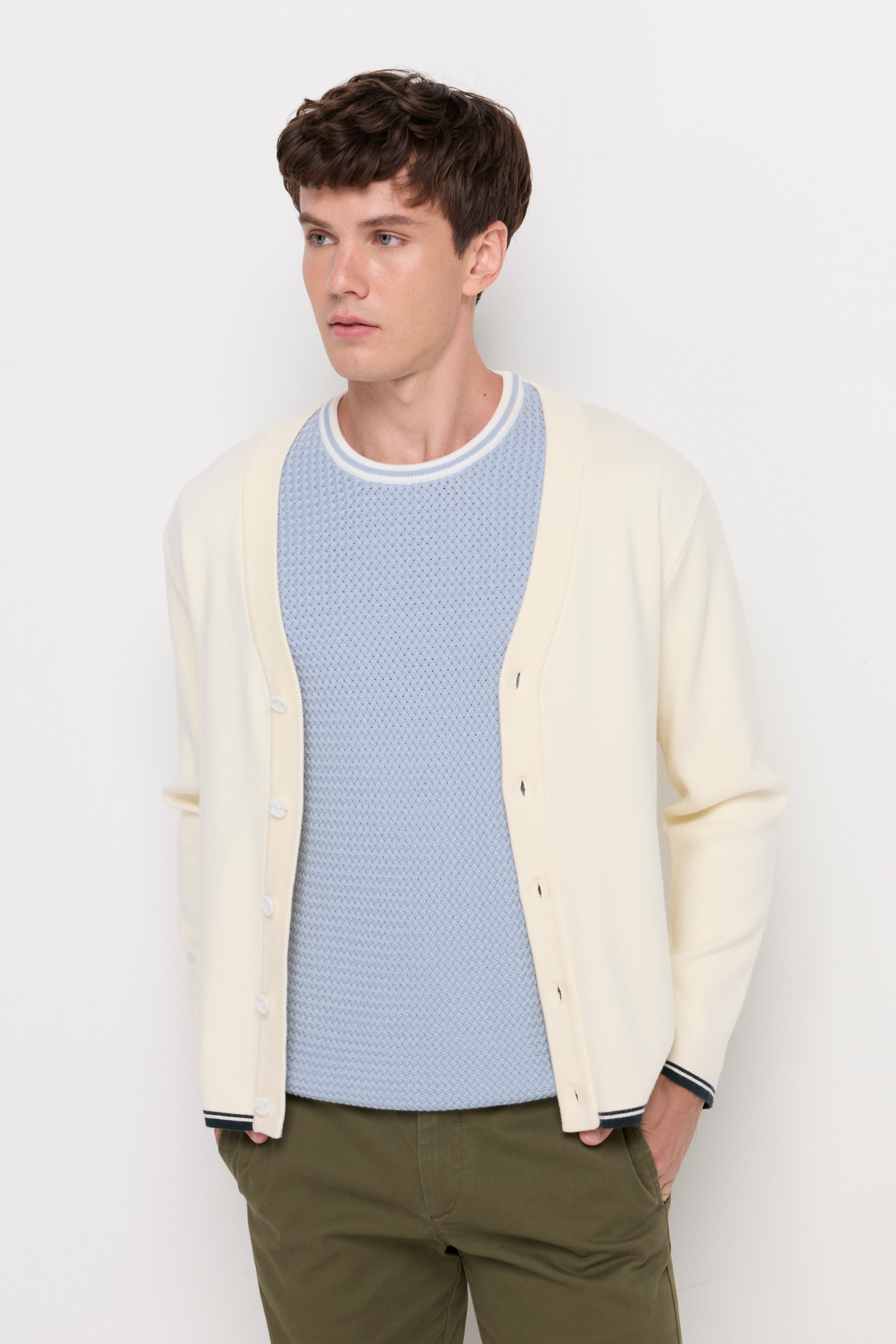 RIB-TRIM COTTON KNIT CARDIGAN