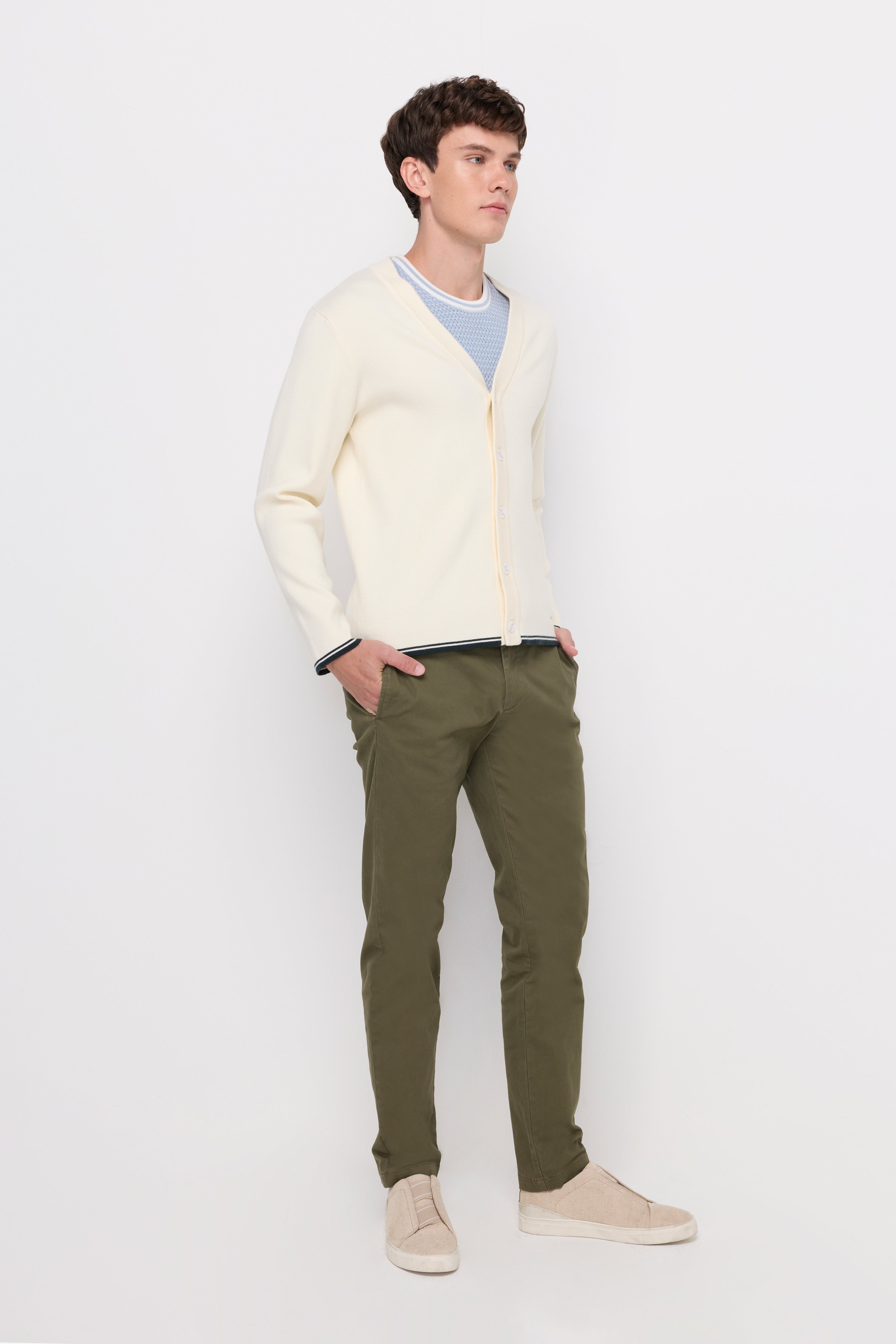 RIB-TRIM COTTON KNIT CARDIGAN
