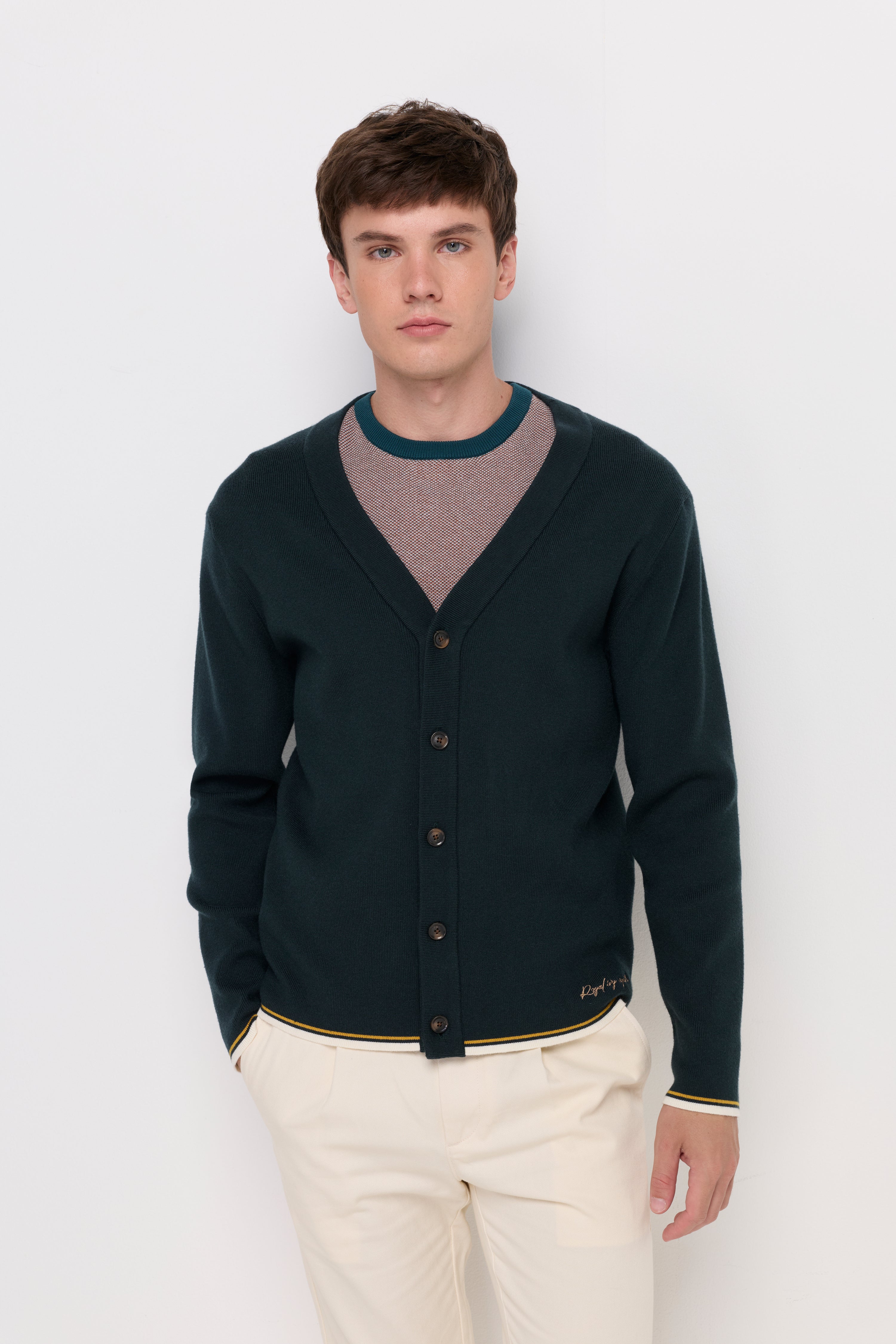 RIB-TRIM COTTON KNIT CARDIGAN