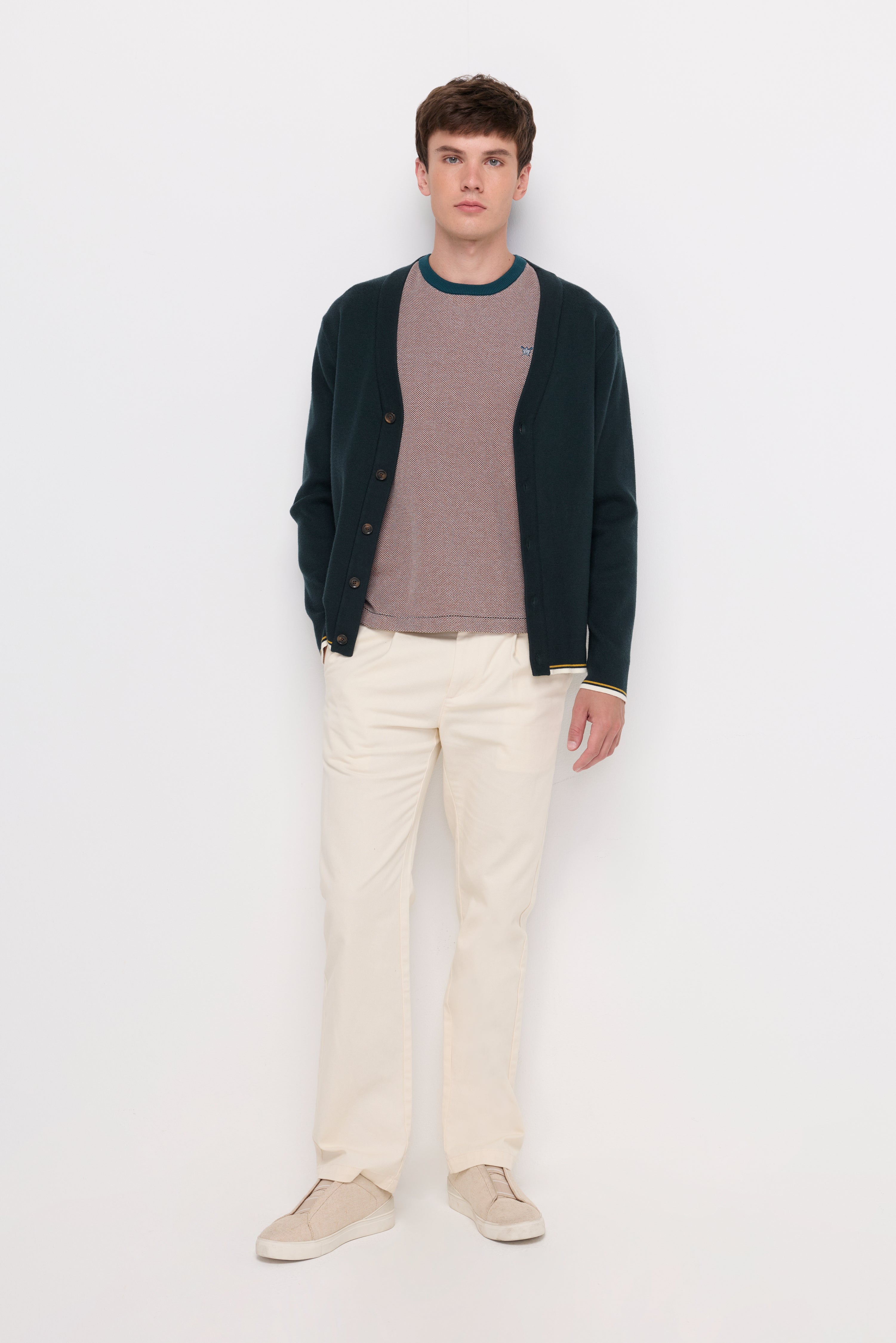 RIB-TRIM COTTON KNIT CARDIGAN