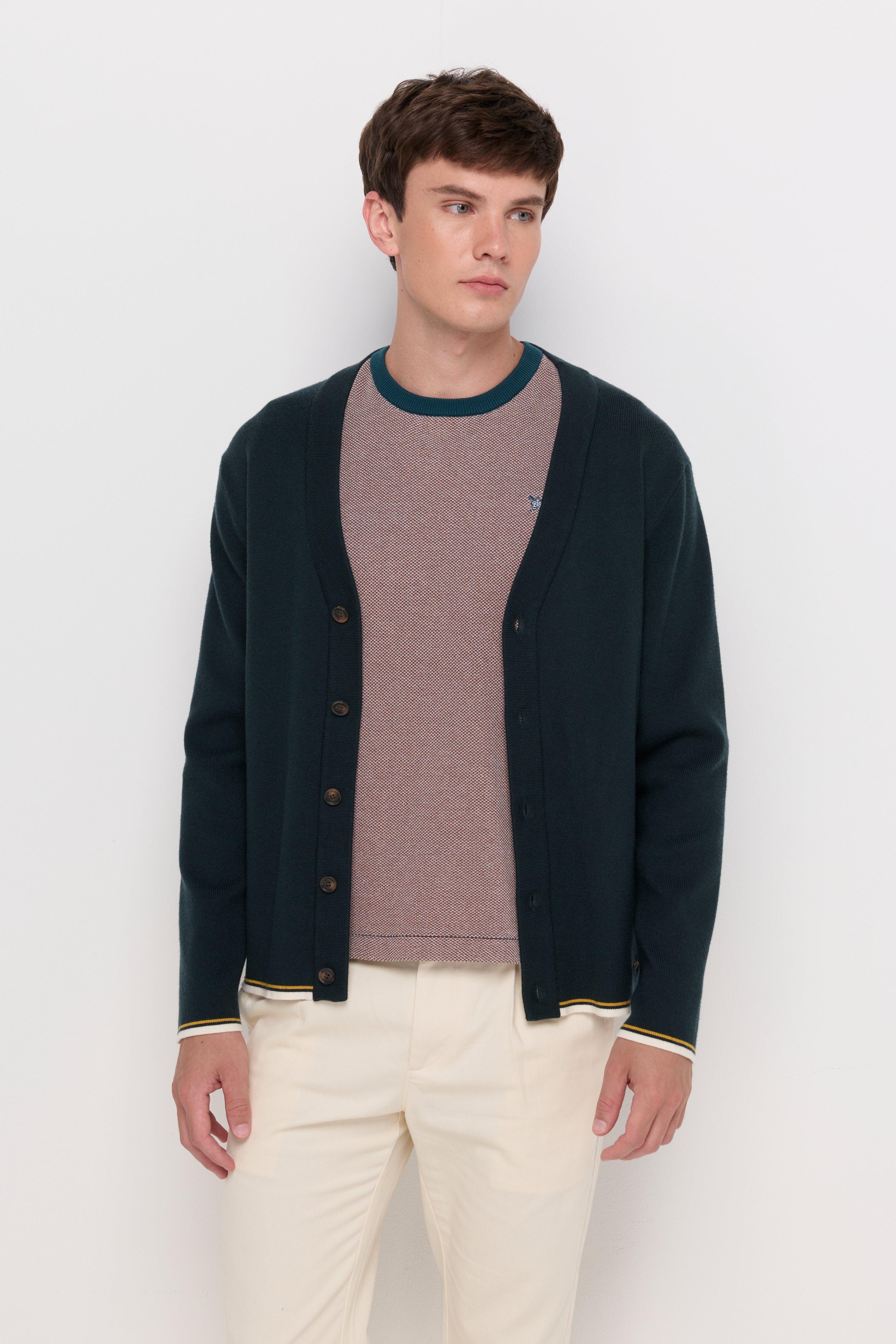 RIB-TRIM COTTON KNIT CARDIGAN