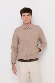 TEXTURED ZIP-FRONT HARRINGTON JACKET