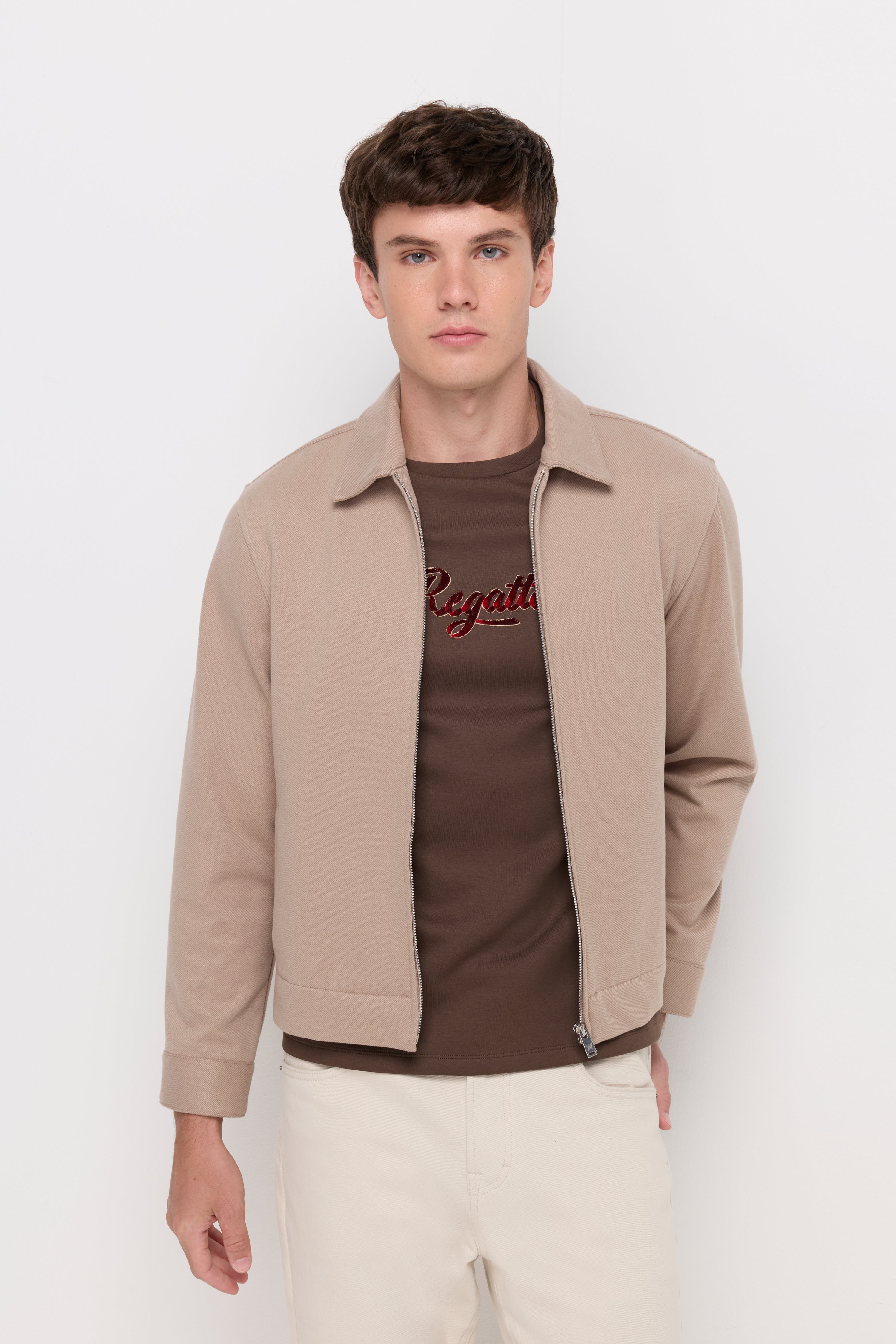 TEXTURED ZIP-FRONT HARRINGTON JACKET