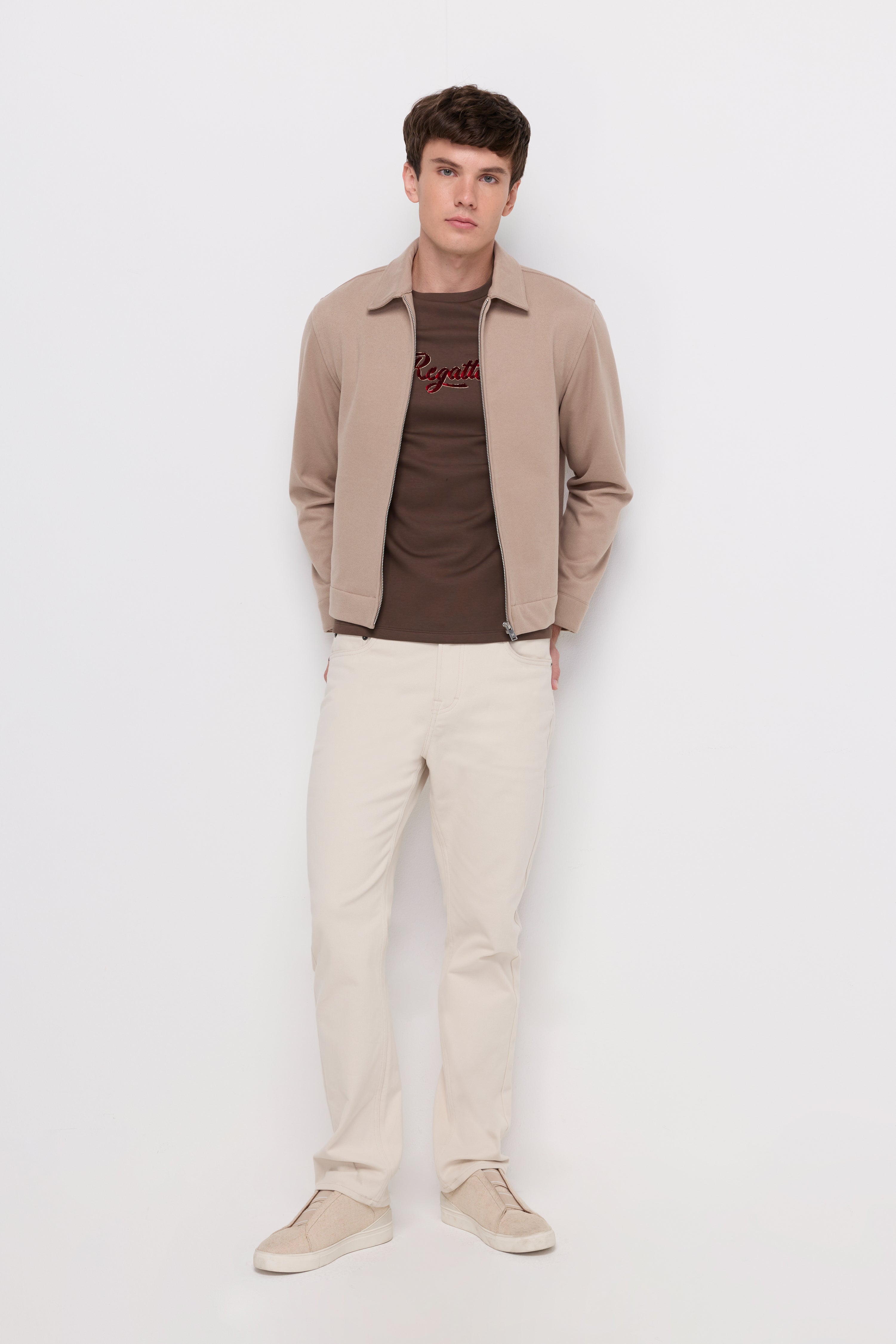 TEXTURED ZIP-FRONT HARRINGTON JACKET