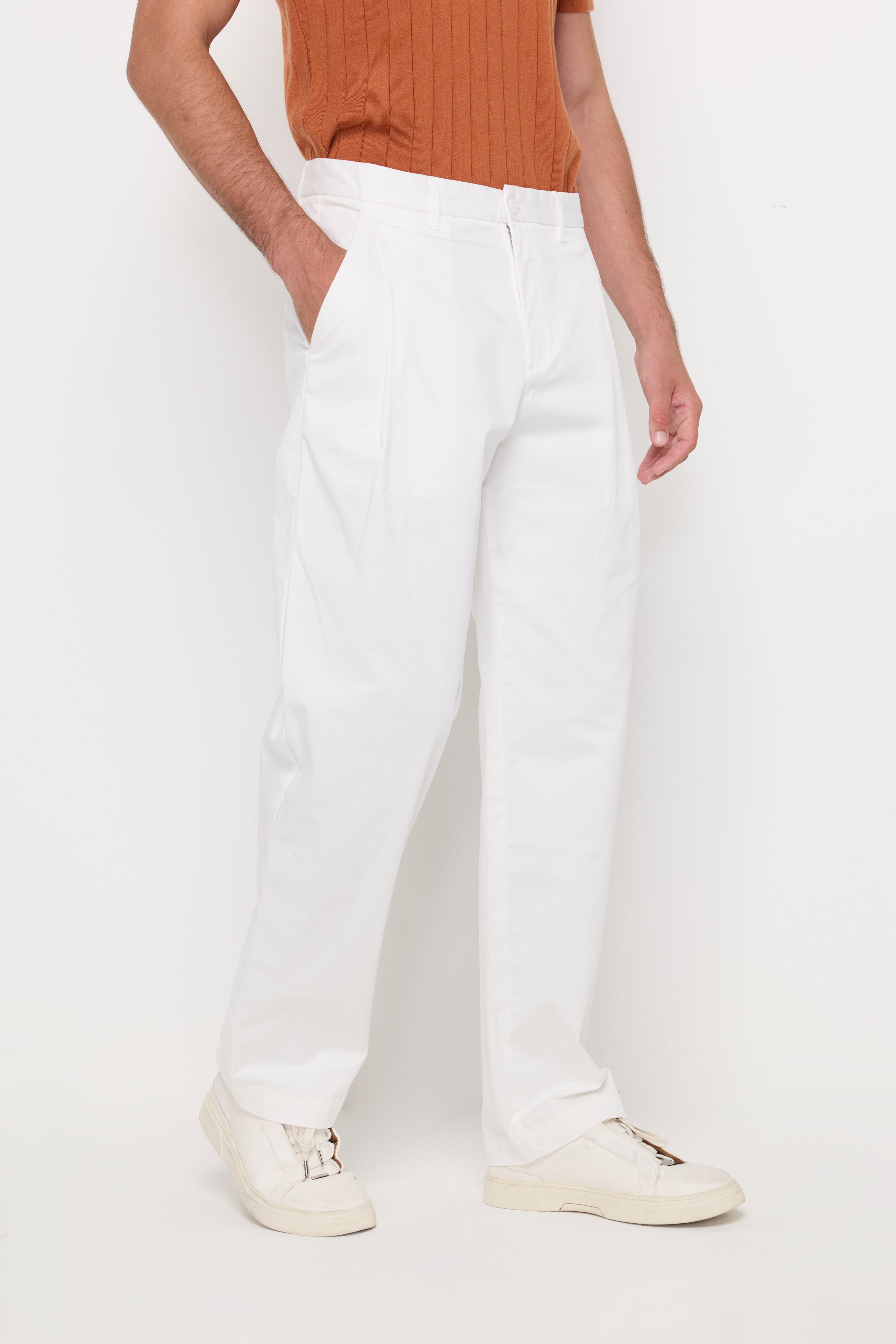ESSENTIAL STRAIGHT-LEG COTTON TROUSERS