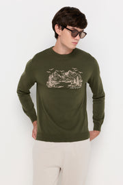 SCENIC GRAPHIC TEXTURED KNIT SWEATER
