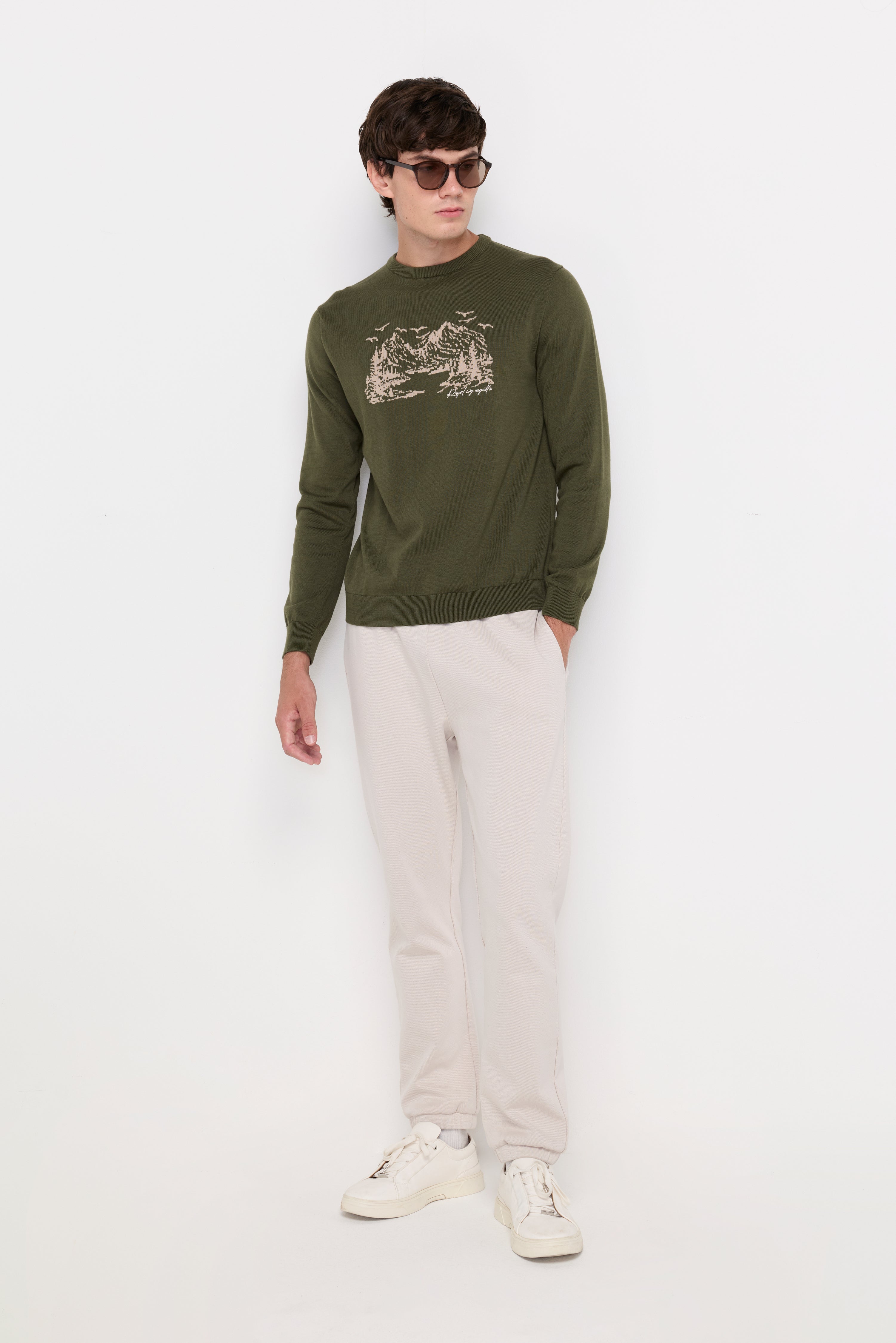 SCENIC GRAPHIC TEXTURED KNIT SWEATER